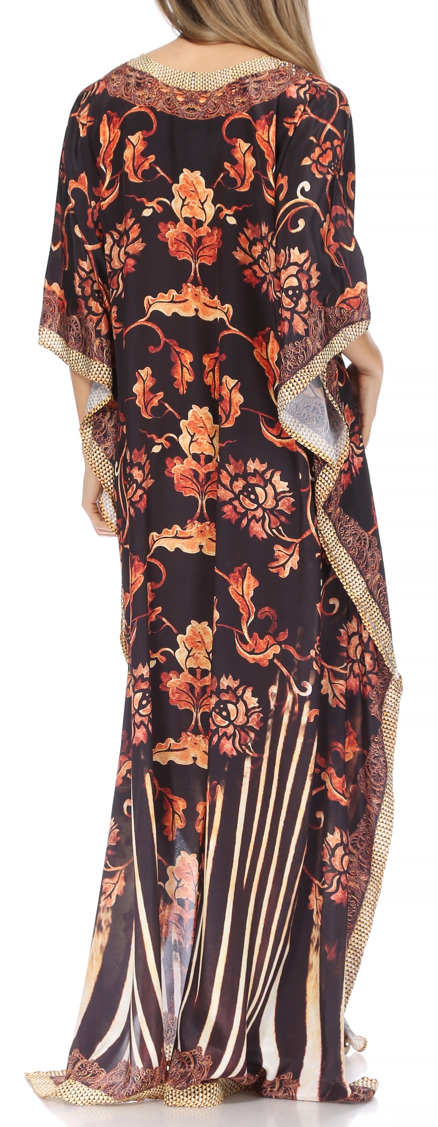 Sakkas Georgettina Flowy Rhinestone V Neck Long Caftan Dress/Cover Up - Concordia Style Boutique