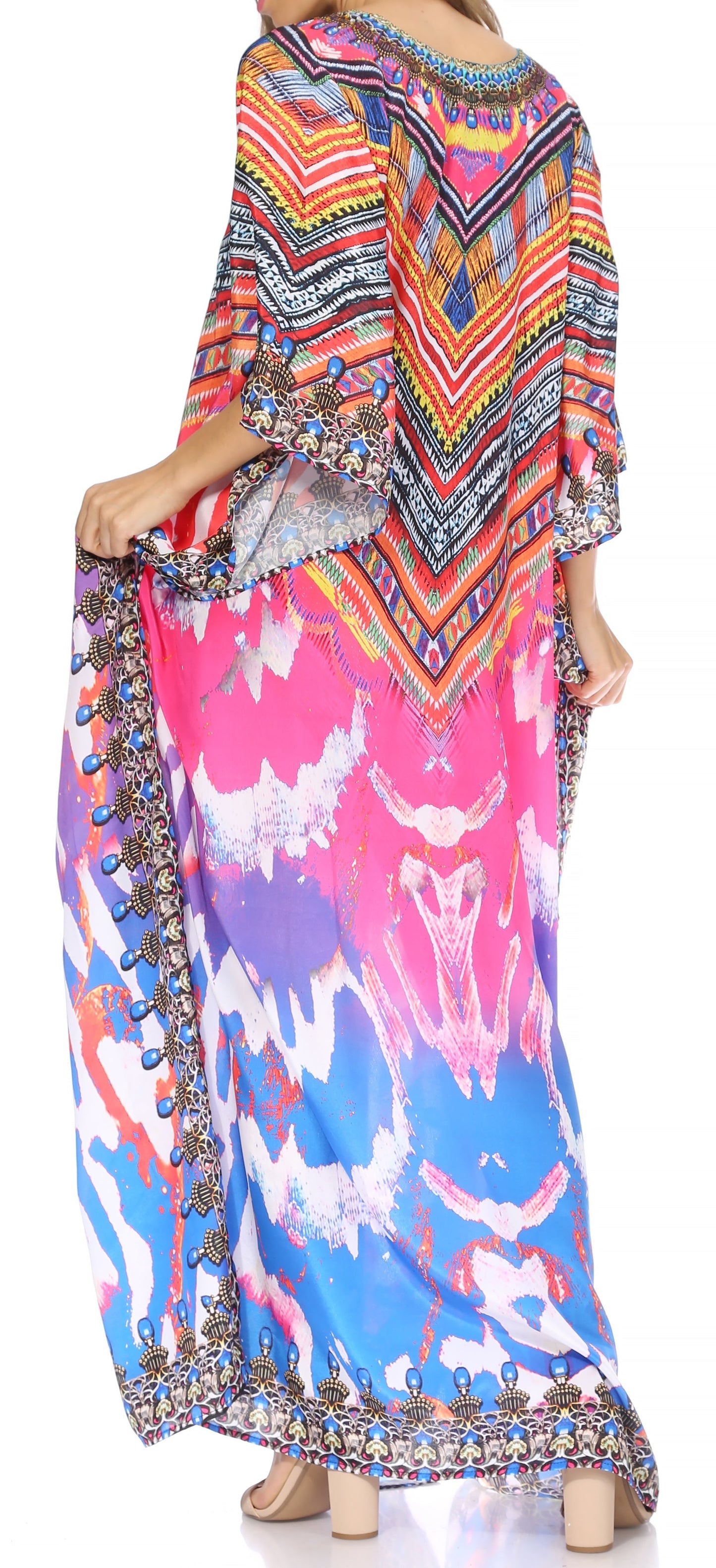 Sakkas Georgettina Flowy Rhinestone V Neck Long Caftan Dress/Cover Up - Concordia Style Boutique
