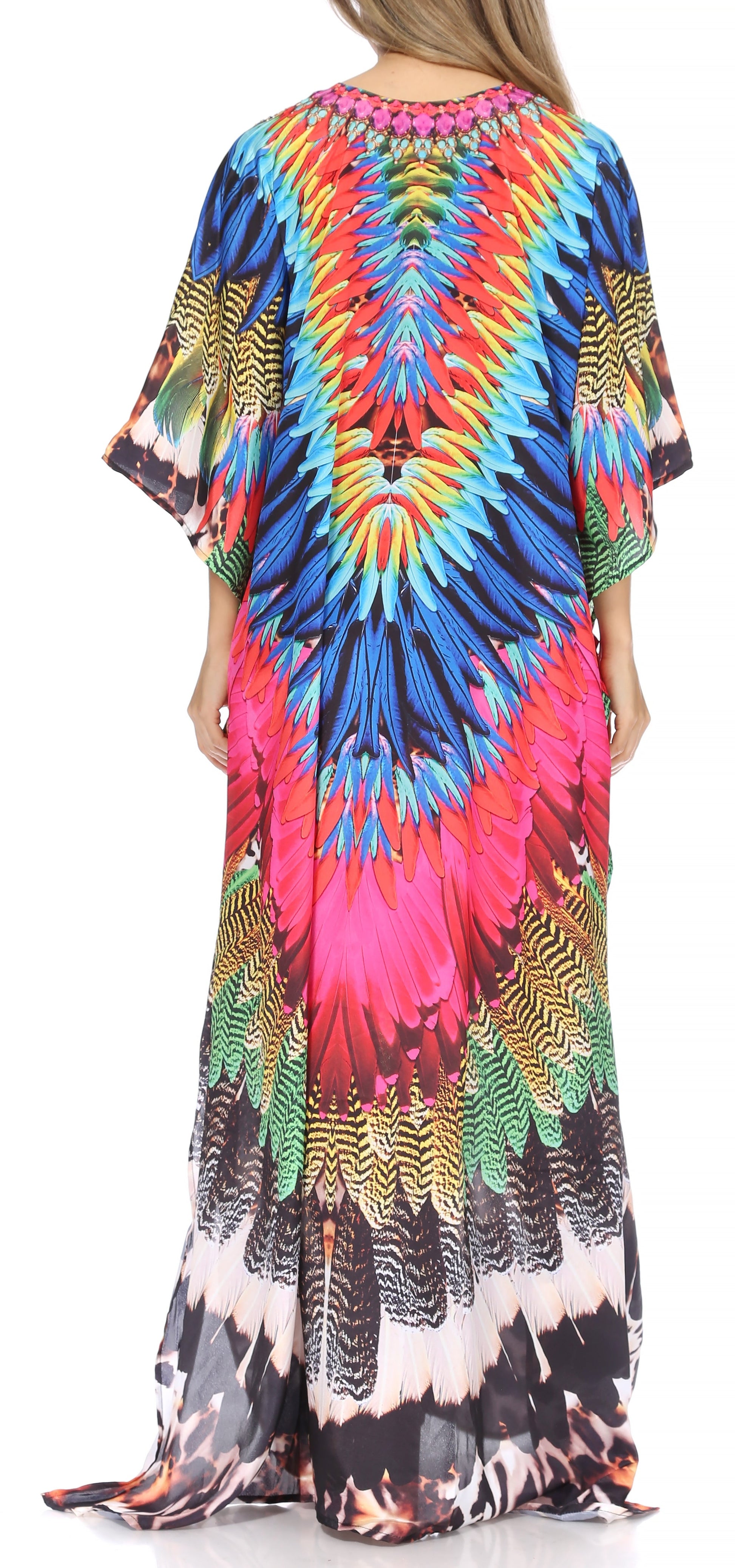 Sakkas Georgettina Flowy Rhinestone V Neck Long Caftan Dress/Cover Up - Concordia Style Boutique