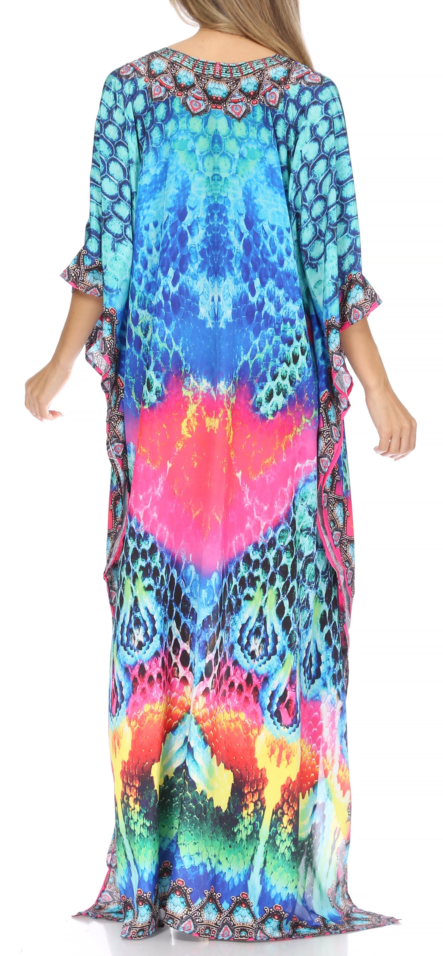 Sakkas Georgettina Flowy Rhinestone V Neck Long Caftan Dress/Cover Up - Concordia Style Boutique