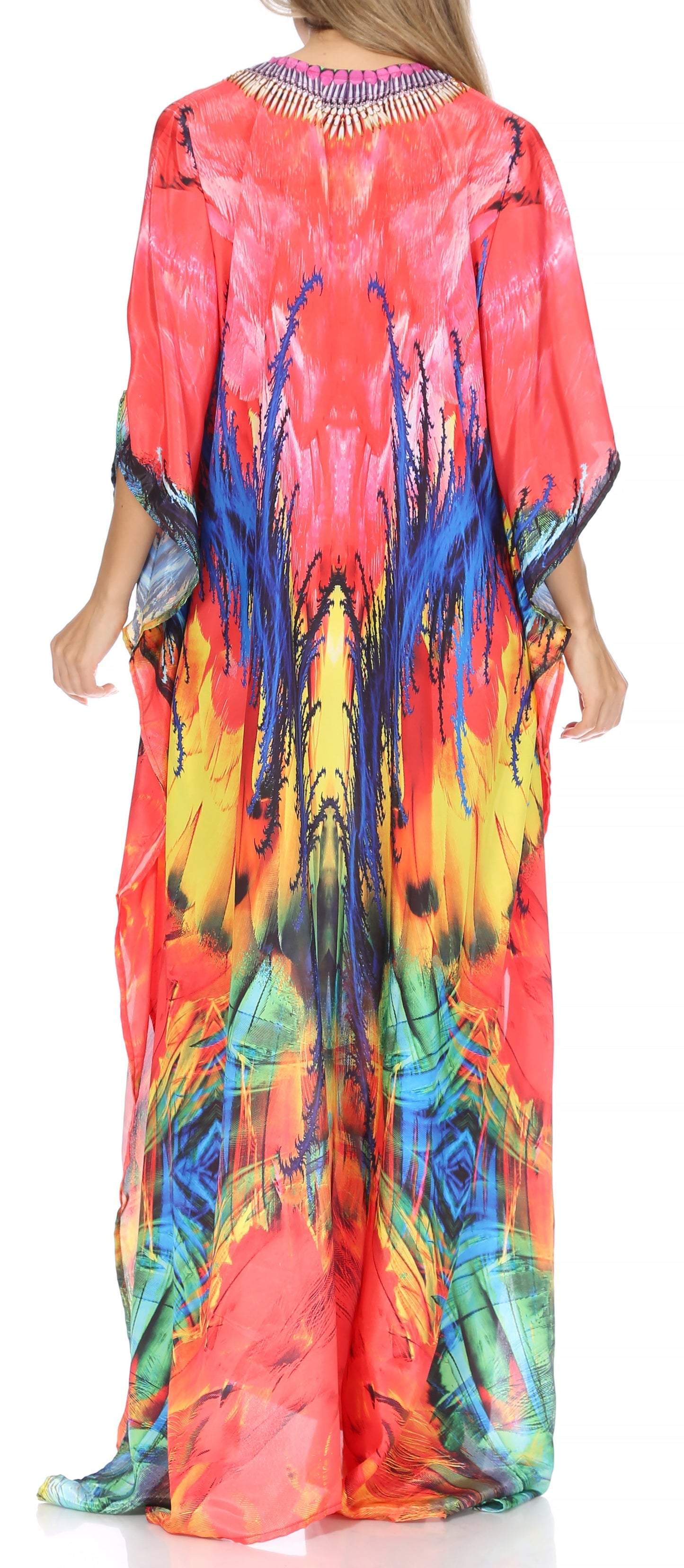 Sakkas Georgettina Flowy Rhinestone V Neck Long Caftan Dress/Cover Up - Concordia Style Boutique