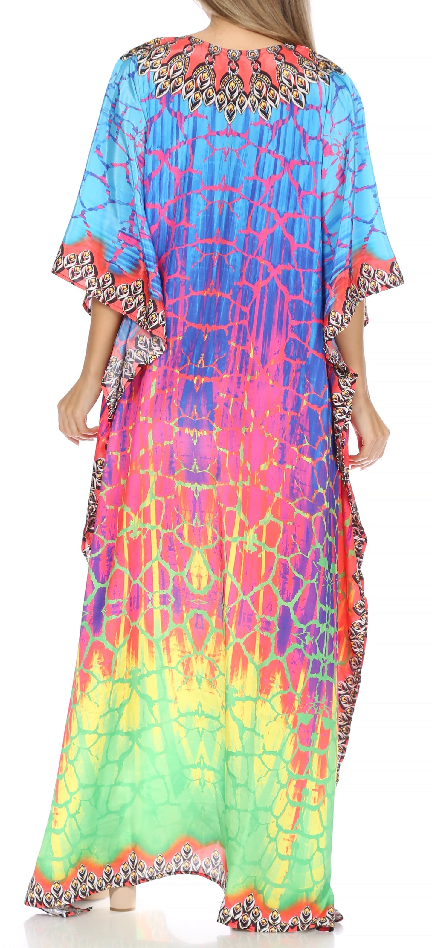 Sakkas Georgettina Flowy Rhinestone V Neck Long Caftan Dress/Cover Up - Concordia Style Boutique