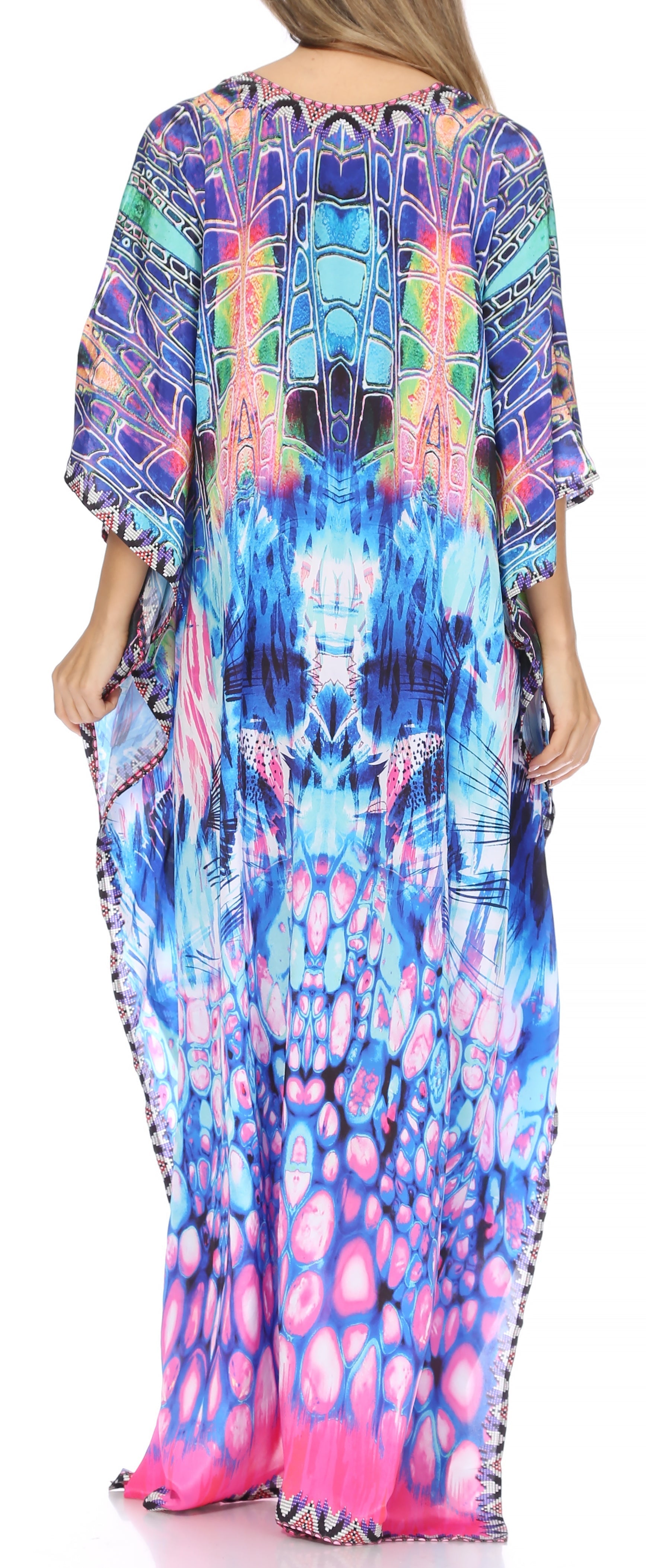 Sakkas Georgettina Flowy Rhinestone V Neck Long Caftan Dress/Cover Up - Concordia Style Boutique