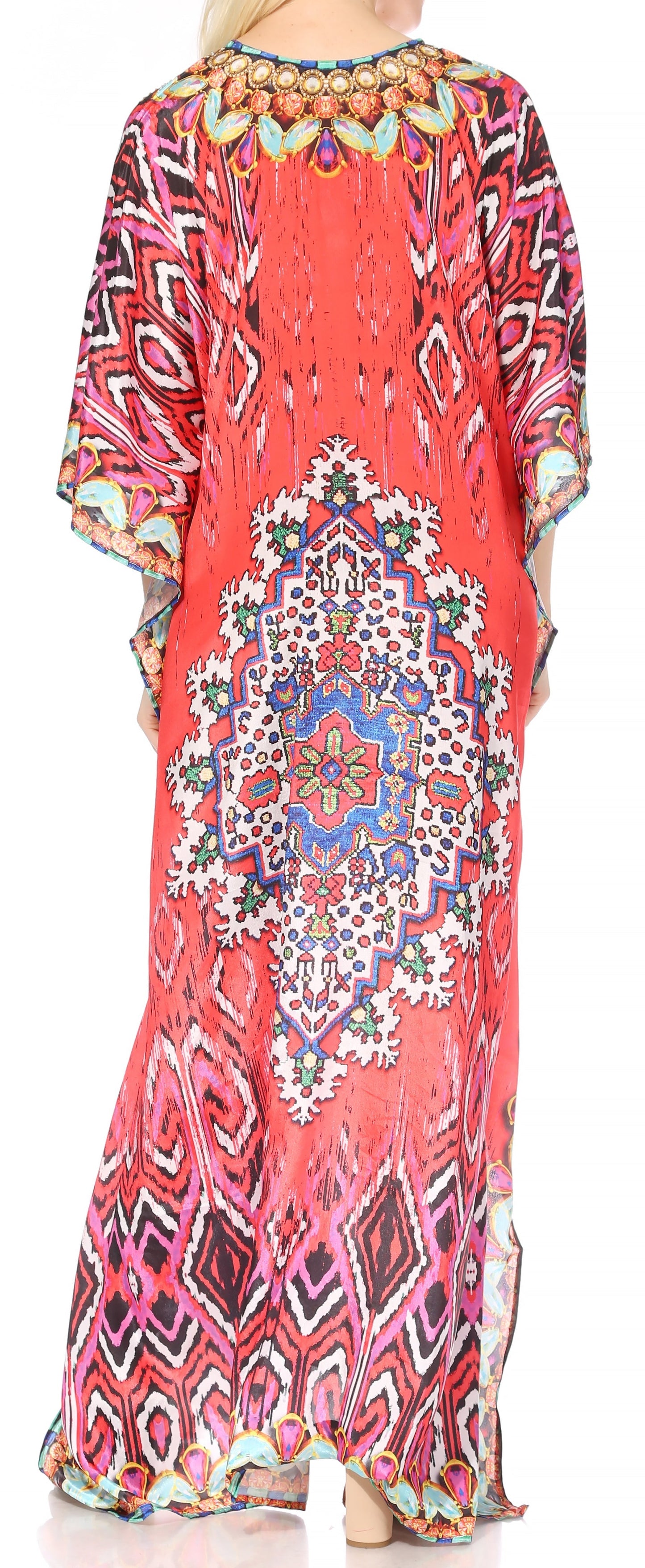 Sakkas Georgettina Flowy Rhinestone V Neck Long Caftan Dress/Cover Up - Concordia Style Boutique