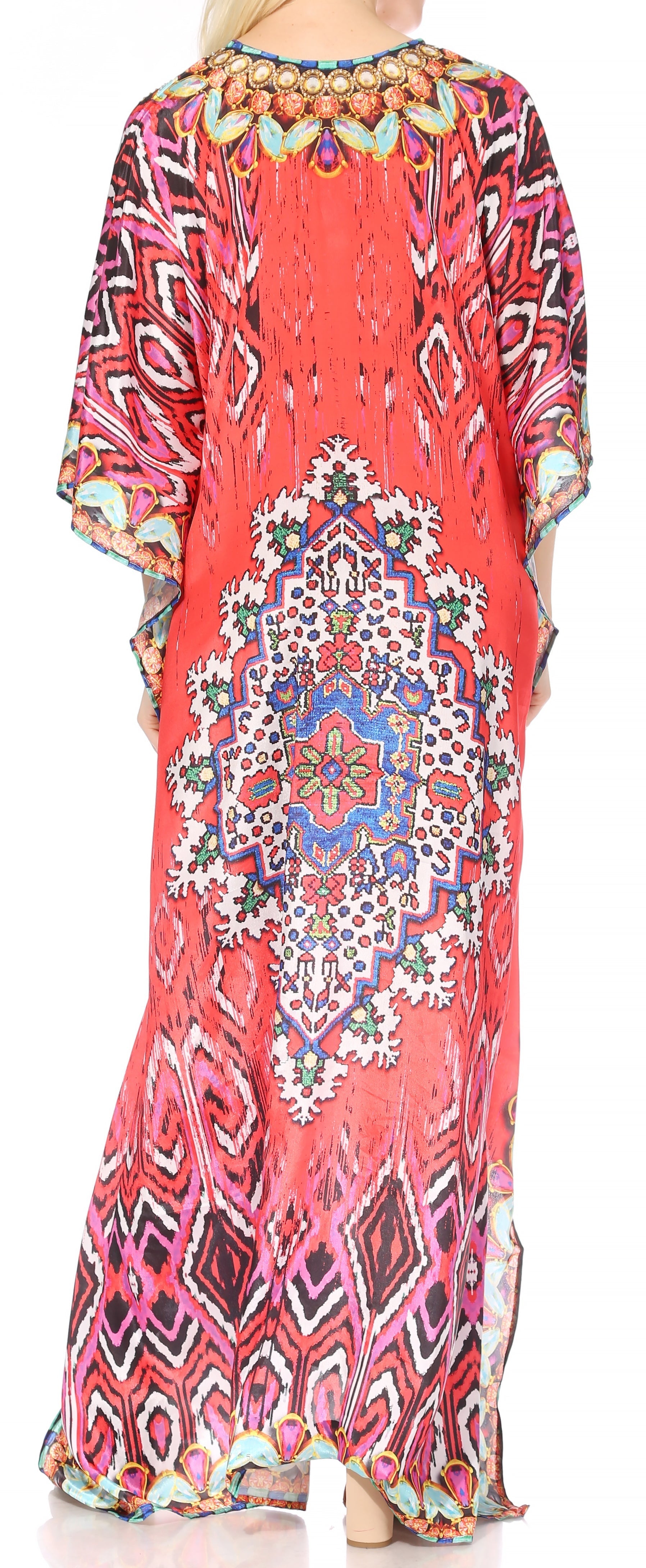 Sakkas Georgettina Flowy Rhinestone V Neck Long Caftan Dress/Cover Up - Concordia Style Boutique