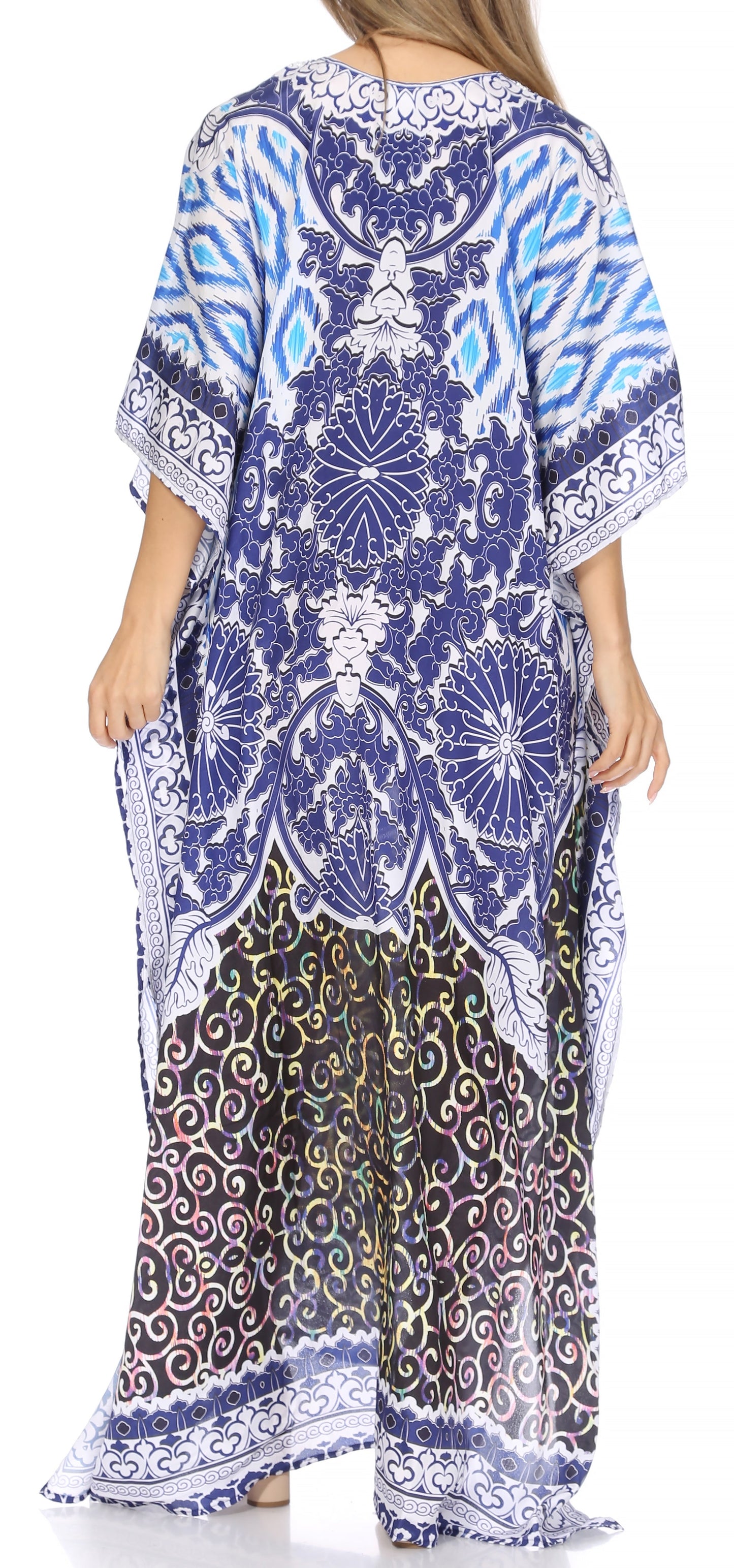 Sakkas Georgettina Flowy Rhinestone V Neck Long Caftan Dress/Cover Up - Concordia Style Boutique