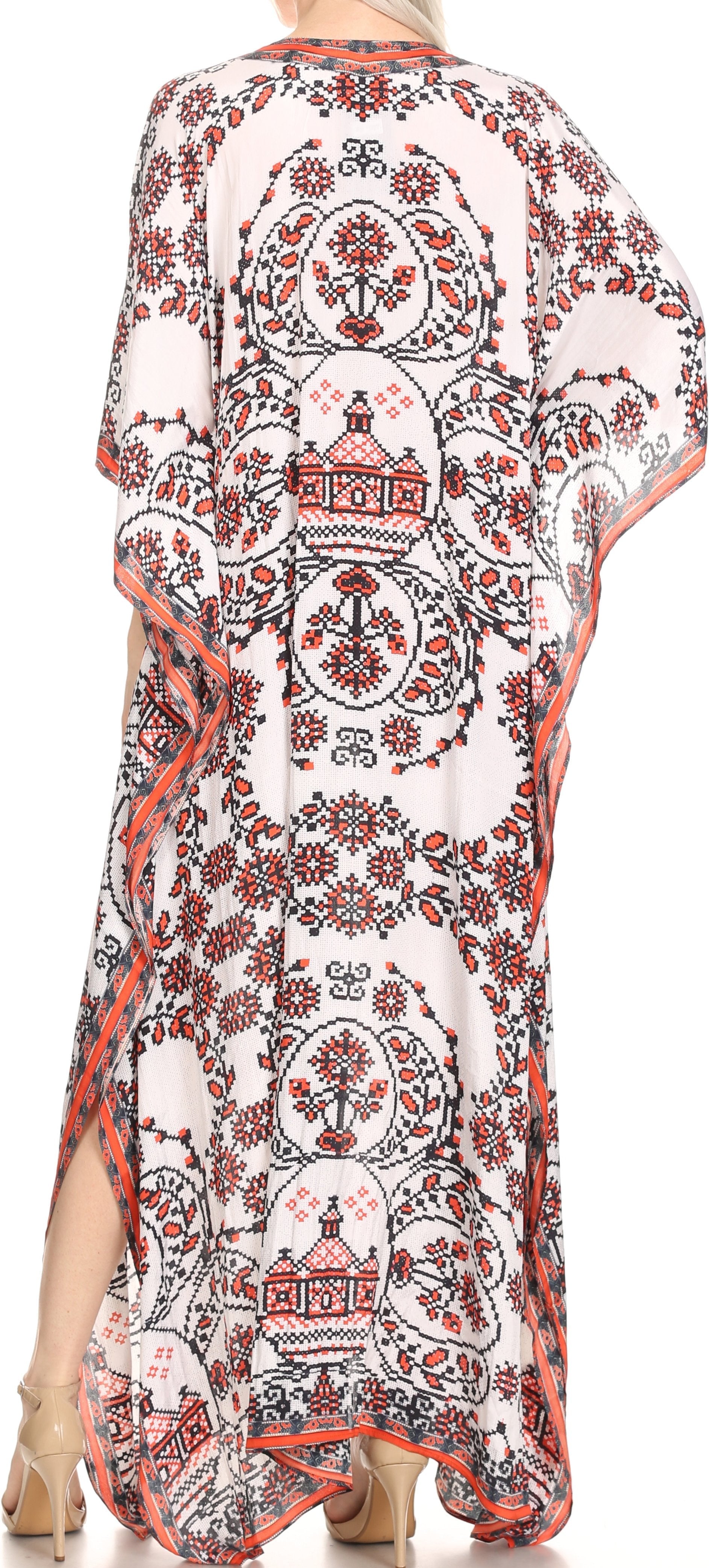 Sakkas Georgettina Flowy Rhinestone V Neck Long Caftan Dress/Cover Up - Concordia Style Boutique