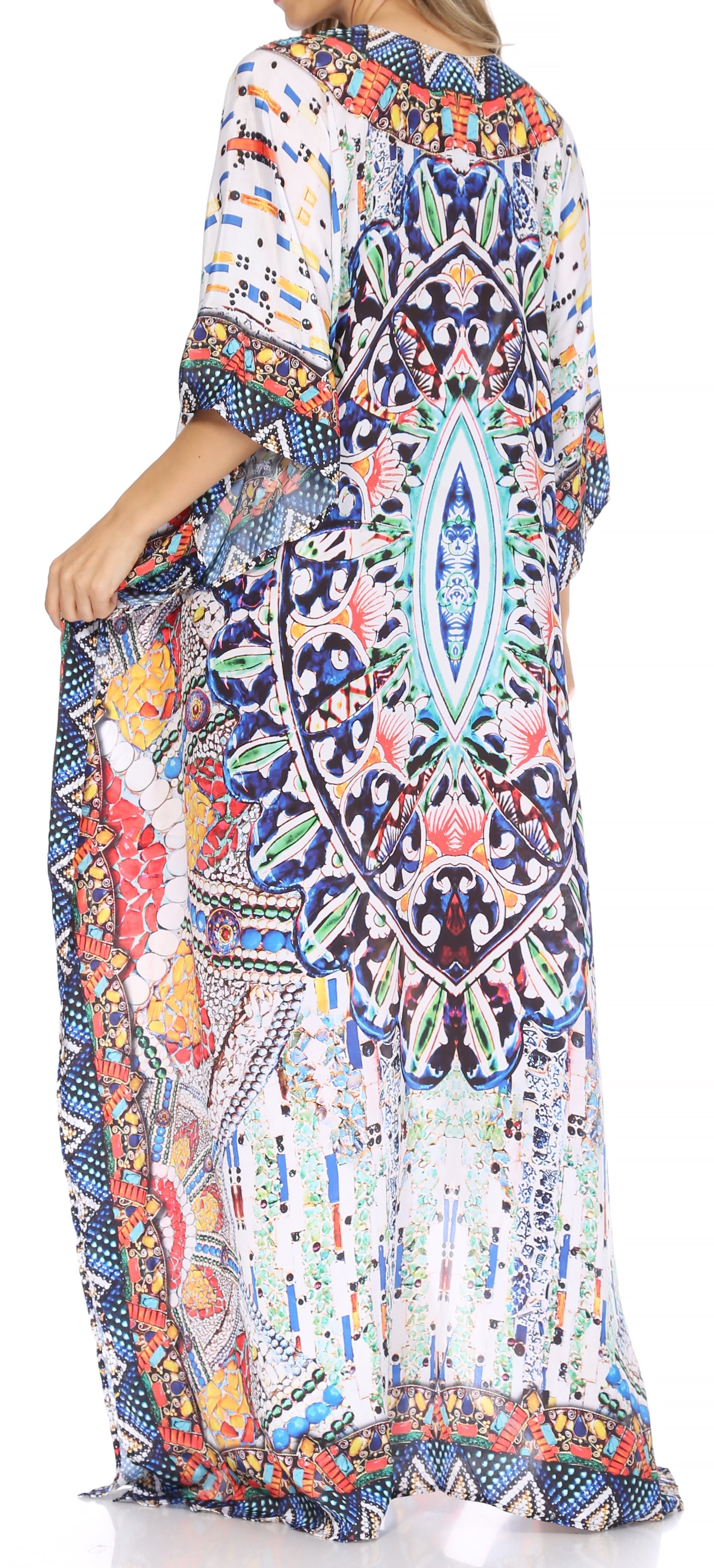 Sakkas Georgettina Flowy Rhinestone V Neck Long Caftan Dress/Cover Up - Concordia Style Boutique