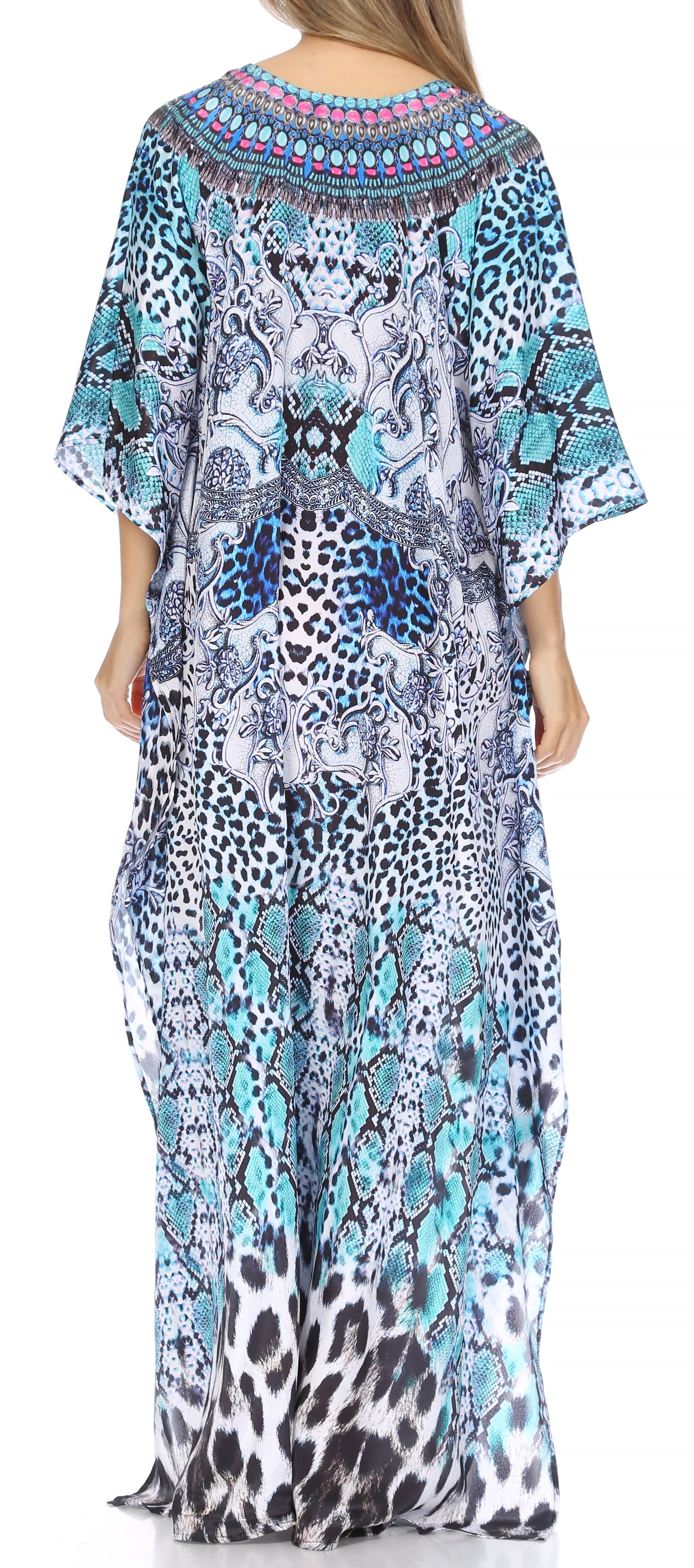 Sakkas Georgettina Flowy Rhinestone V Neck Long Caftan Dress/Cover Up - Concordia Style Boutique