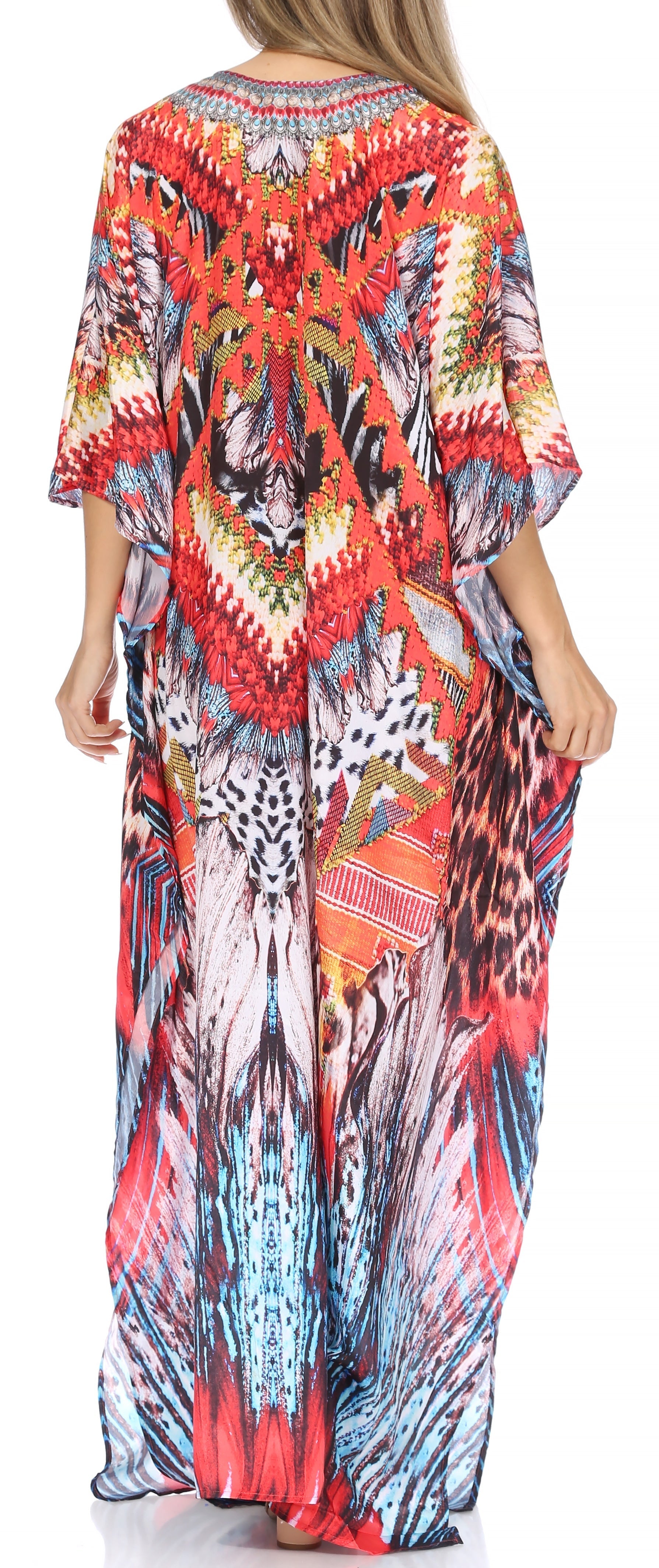 Sakkas Georgettina Flowy Rhinestone V Neck Long Caftan Dress/Cover Up - Concordia Style Boutique