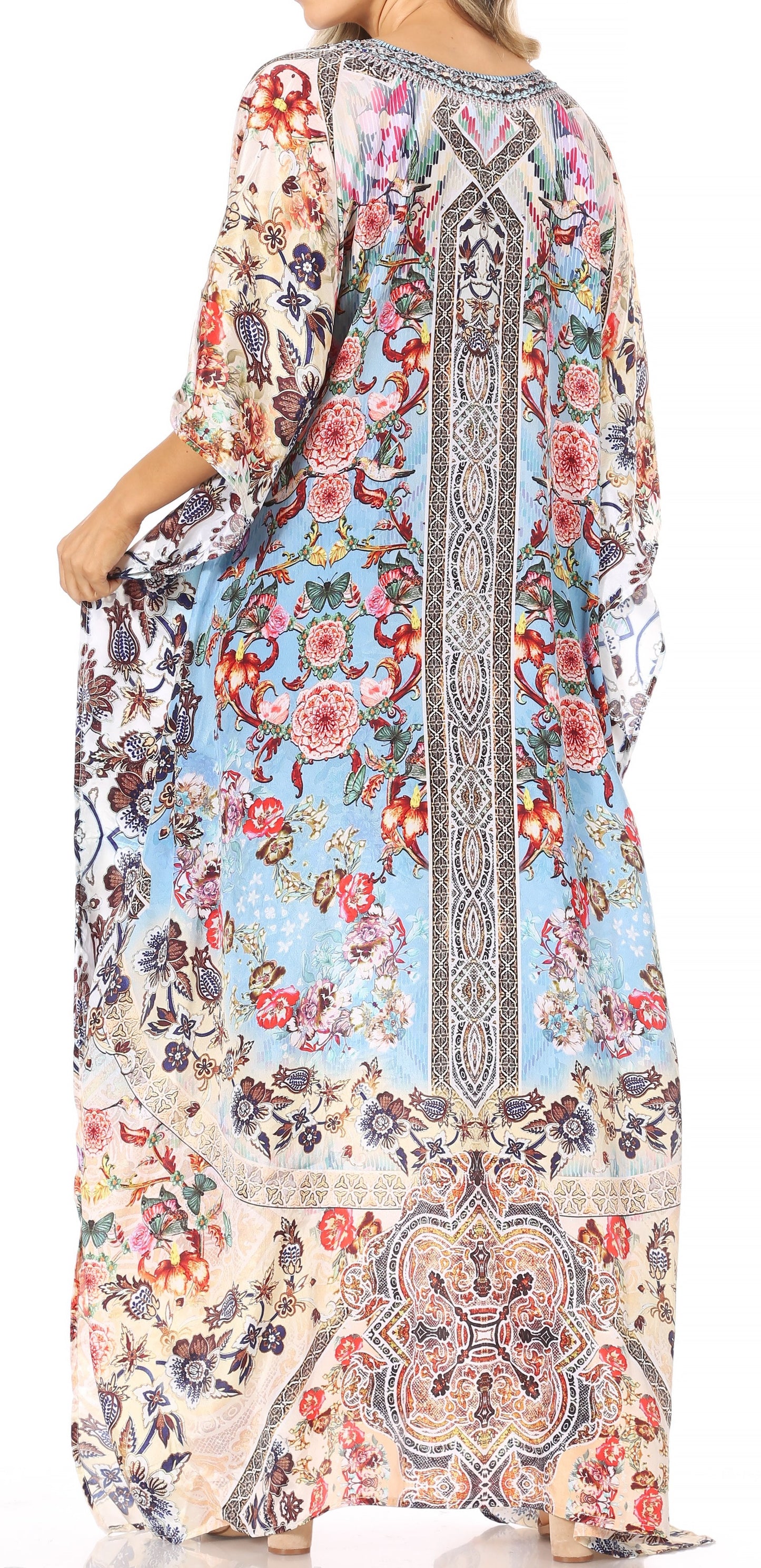 Sakkas Georgettina Flowy Rhinestone V Neck Long Caftan Dress/Cover Up - Concordia Style Boutique