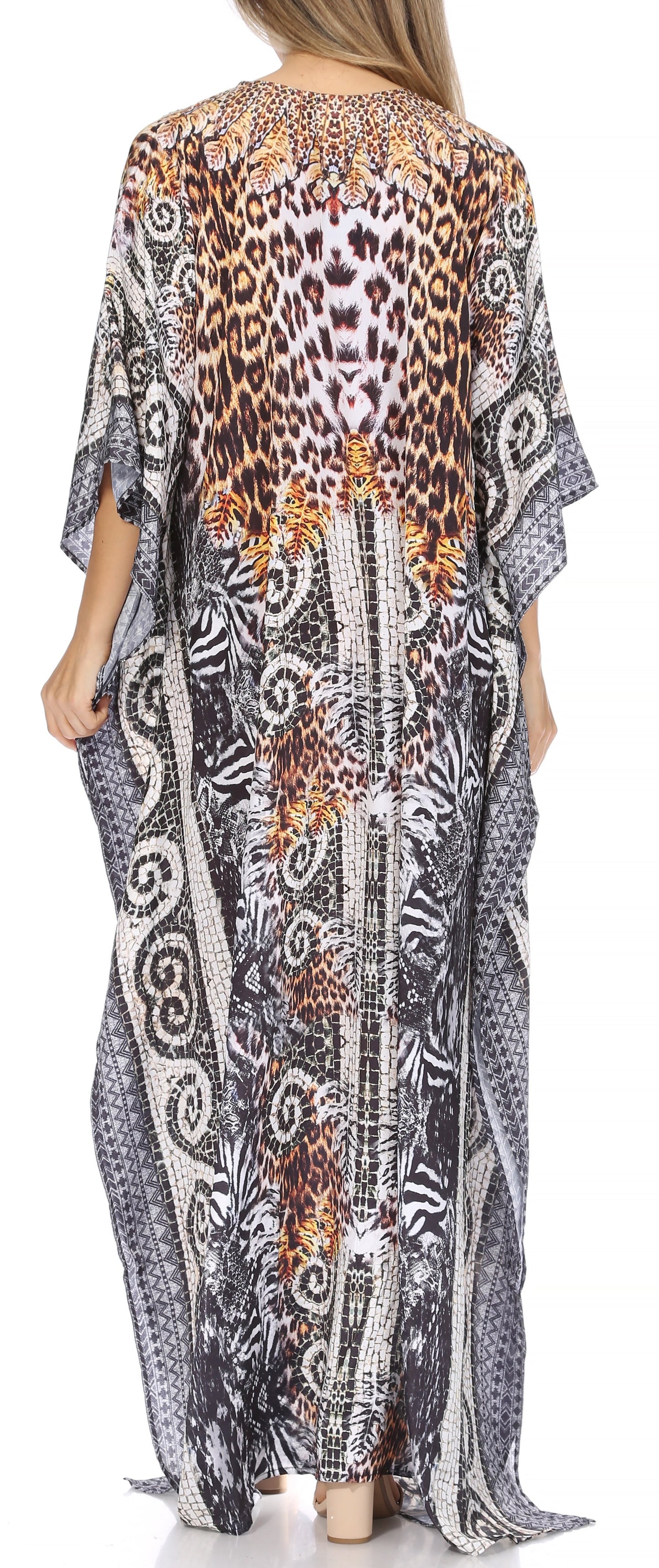 Sakkas Georgettina Flowy Rhinestone V Neck Long Caftan Dress/Cover Up - Concordia Style Boutique