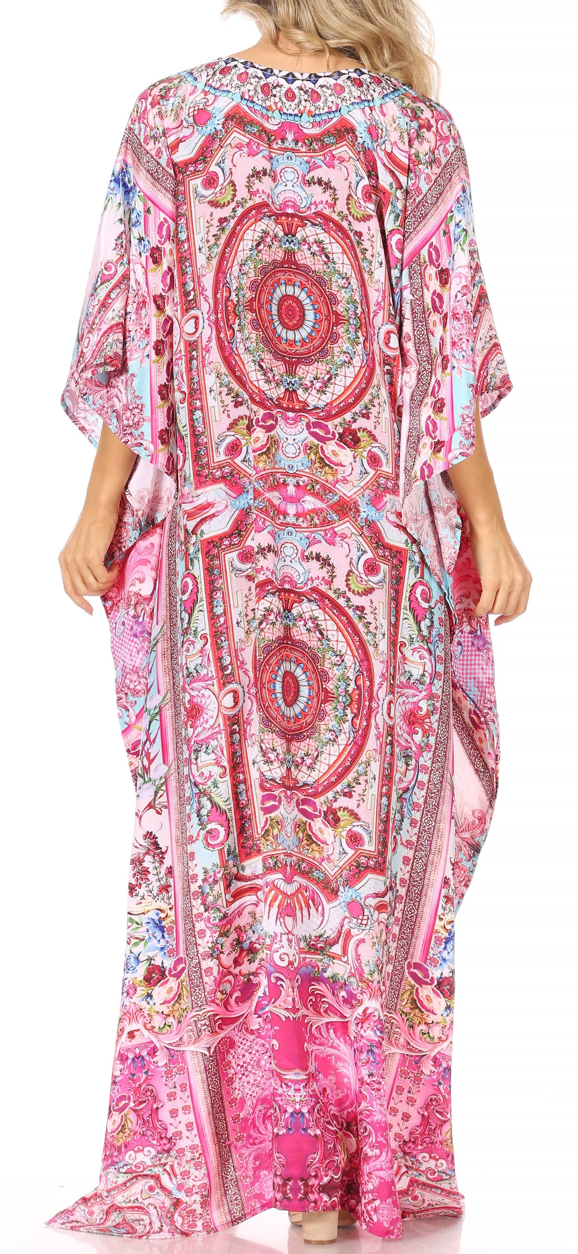 Sakkas Georgettina Flowy Rhinestone V Neck Long Caftan Dress/Cover Up - Concordia Style Boutique