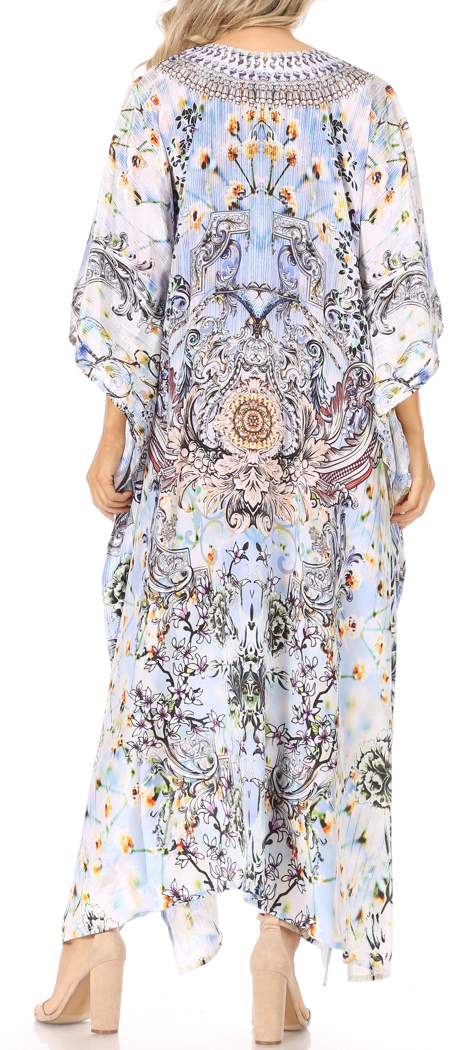 Sakkas Georgettina Flowy Rhinestone V Neck Long Caftan Dress/Cover Up - Concordia Style Boutique