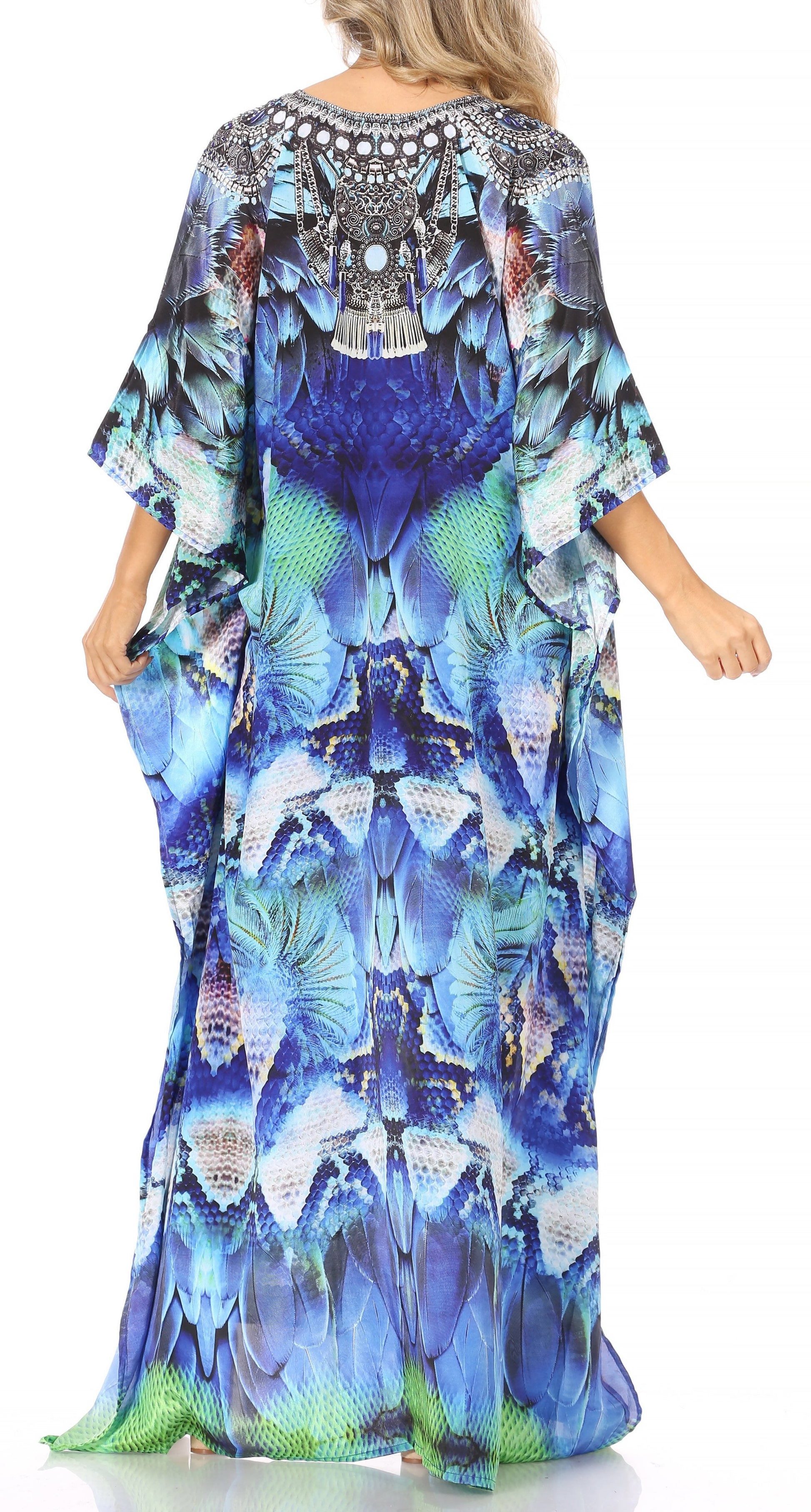 Sakkas Georgettina Flowy Rhinestone V Neck Long Caftan Dress/Cover Up - Concordia Style Boutique