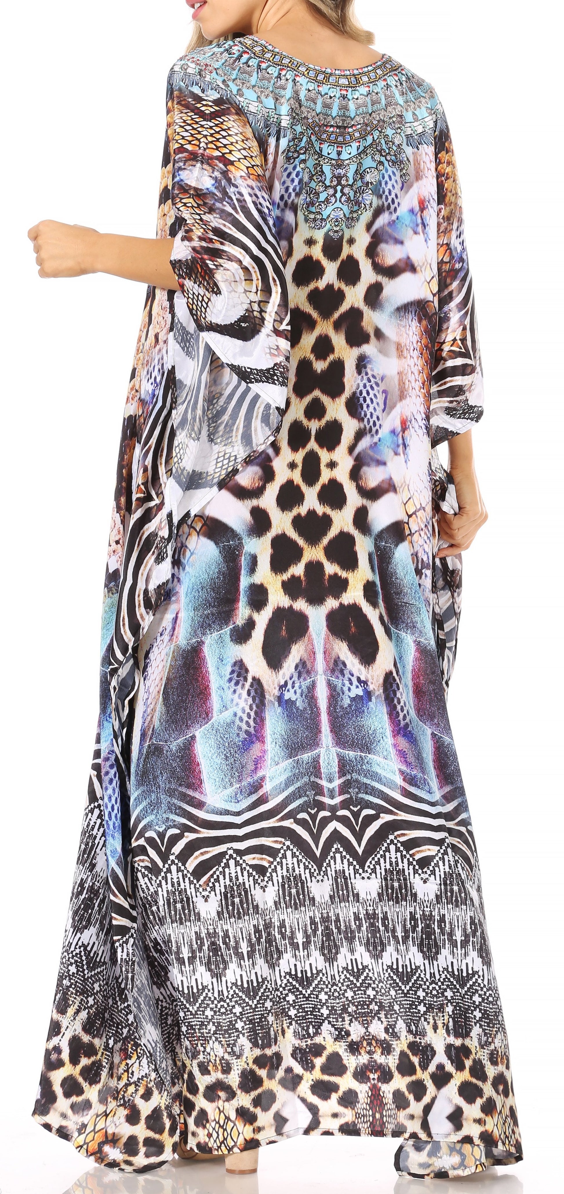 Sakkas Georgettina Flowy Rhinestone V Neck Long Caftan Dress/Cover Up - Concordia Style Boutique