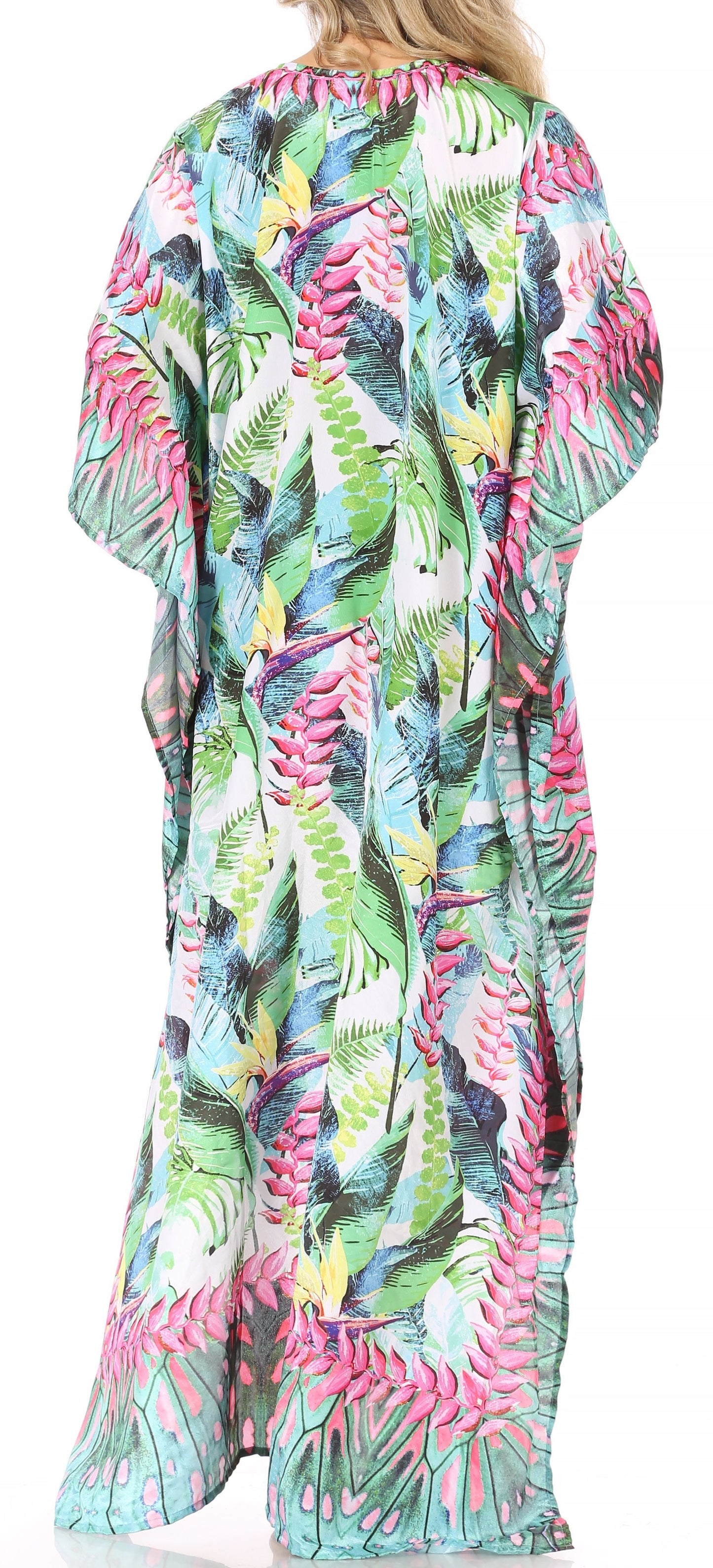 Sakkas Georgettina Flowy Rhinestone V Neck Long Caftan Dress/Cover Up - Concordia Style Boutique
