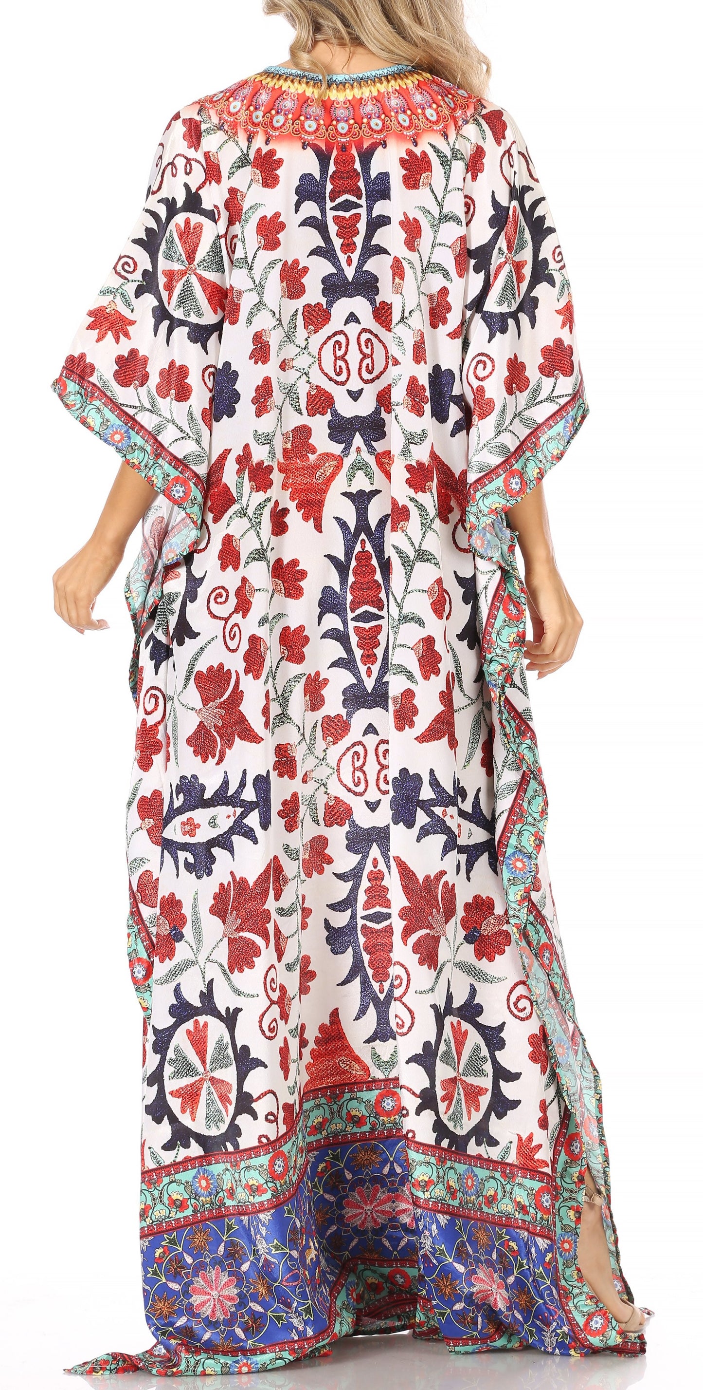 Sakkas Georgettina Flowy Rhinestone V Neck Long Caftan Dress/Cover Up - Concordia Style Boutique