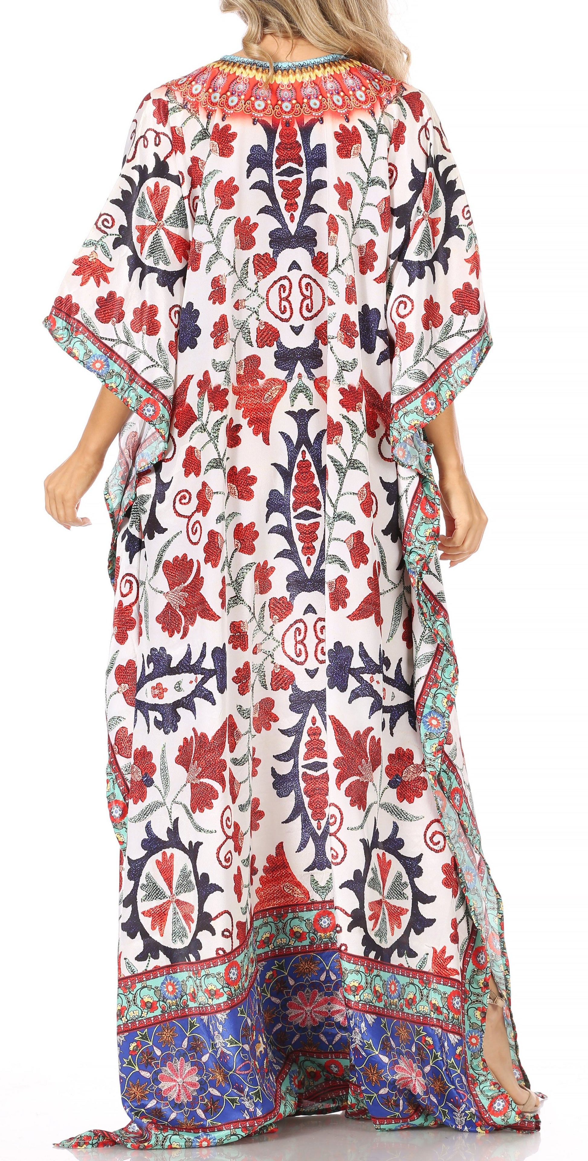 Sakkas Georgettina Flowy Rhinestone V Neck Long Caftan Dress/Cover Up - Concordia Style Boutique