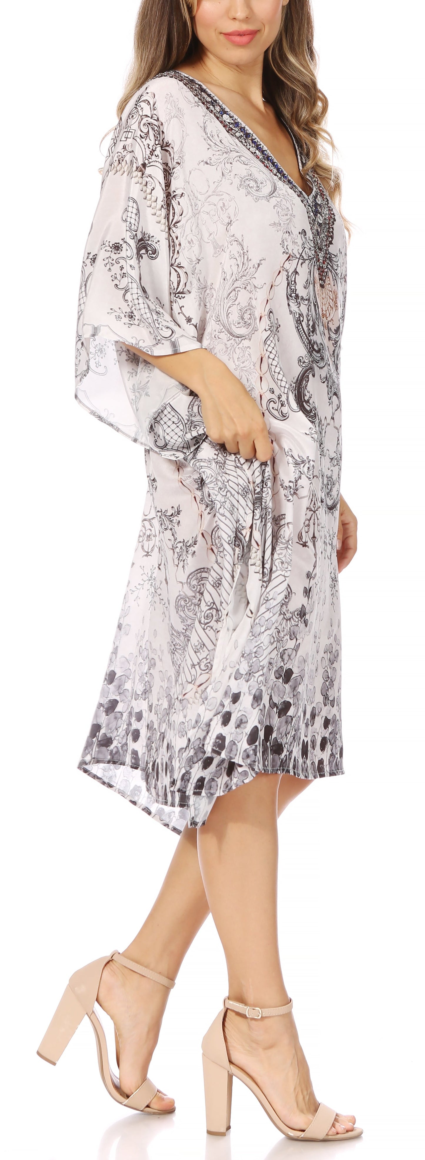 Sakkas MiuMiu Ligthweight Summer Printed Short Caftan Dress / Cover Up - Concordia Style Boutique