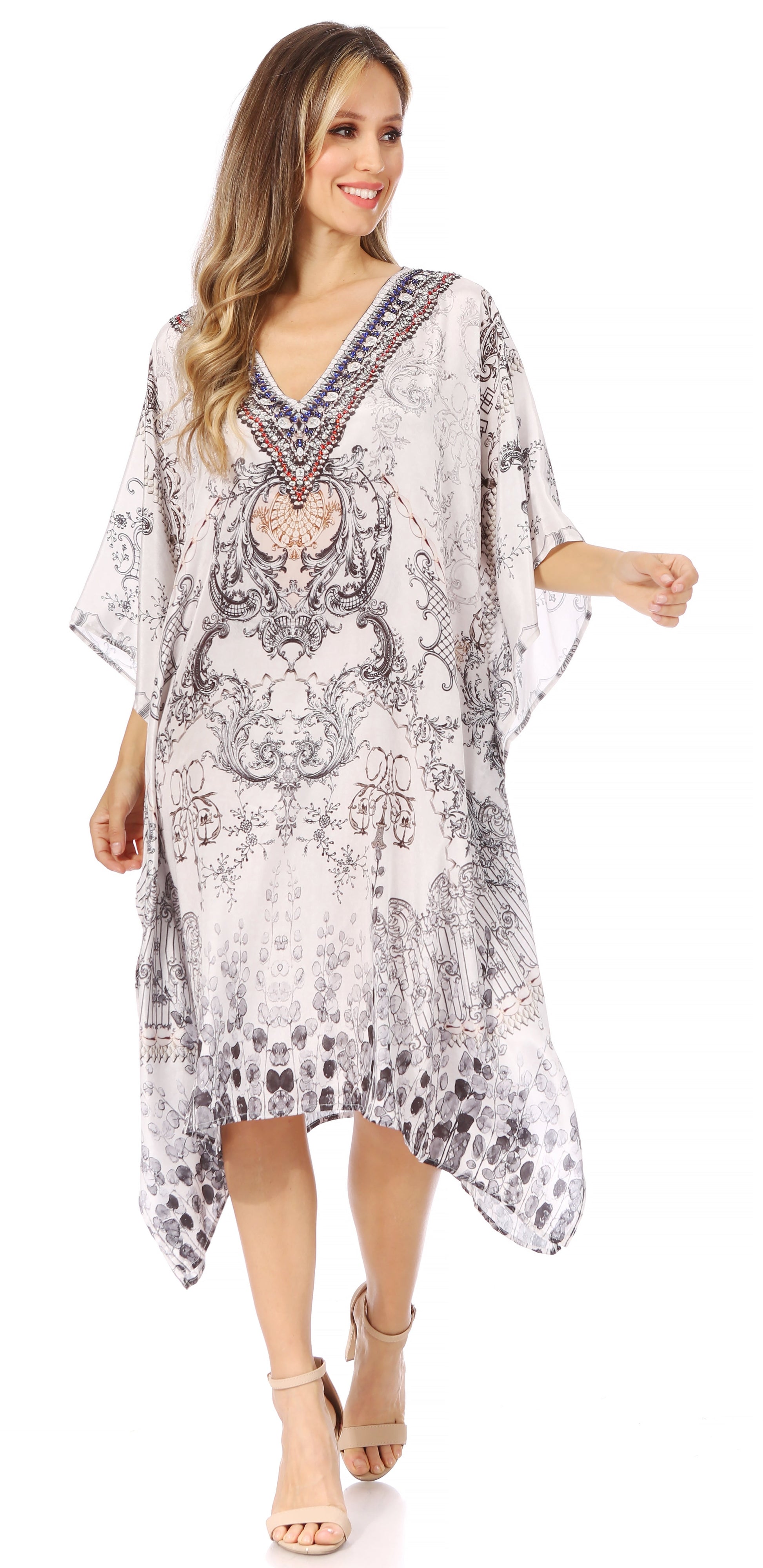 Sakkas MiuMiu Ligthweight Summer Printed Short Caftan Dress / Cover Up - Concordia Style Boutique