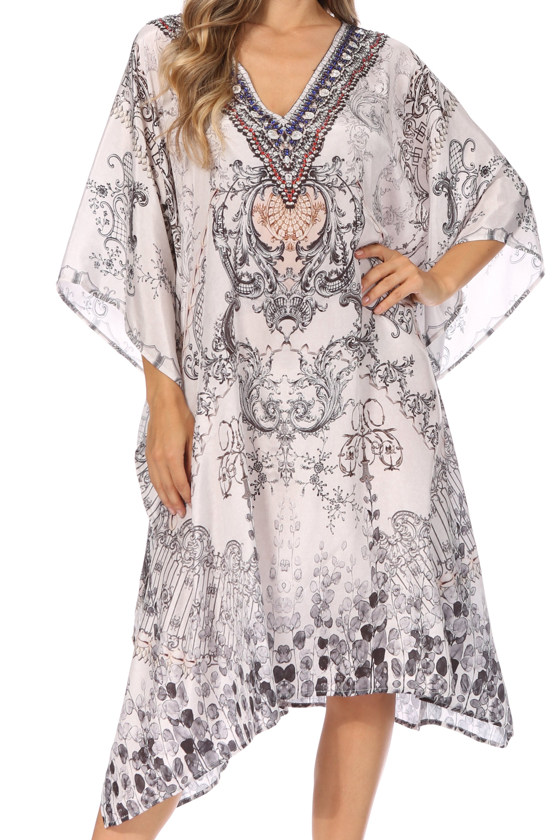 Sakkas MiuMiu Ligthweight Summer Printed Short Caftan Dress / Cover Up - Concordia Style Boutique