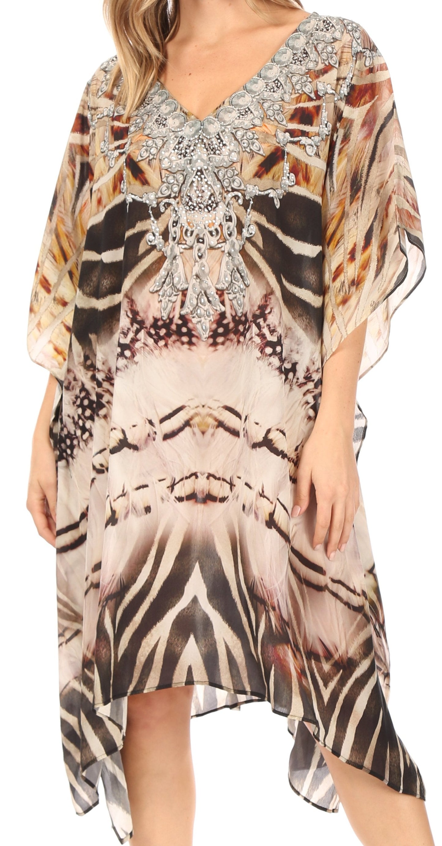 Sakkas MiuMiu Ligthweight Summer Printed Short Caftan Dress / Cover Up - Concordia Style Boutique
