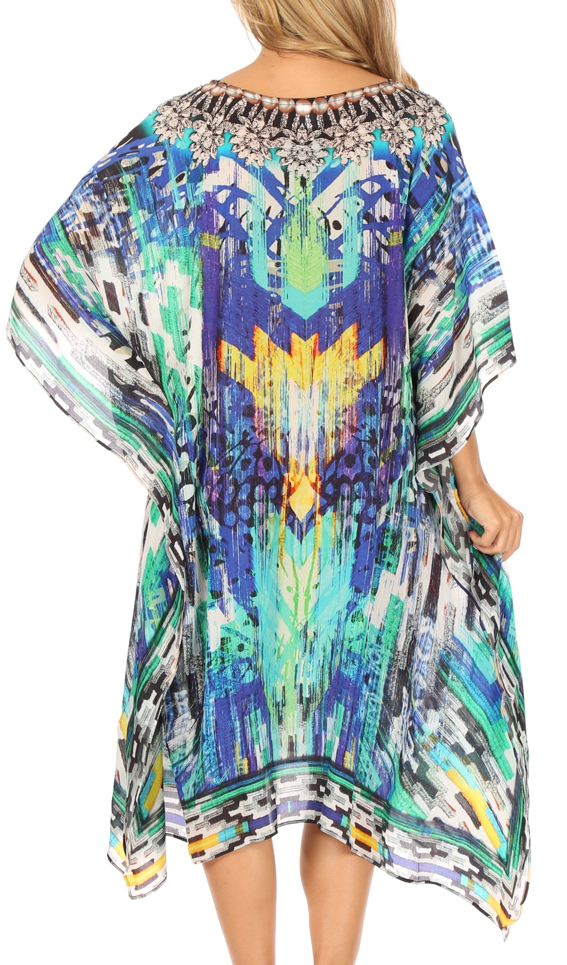 Sakkas MiuMiu Ligthweight Summer Printed Short Caftan Dress / Cover Up - Concordia Style Boutique