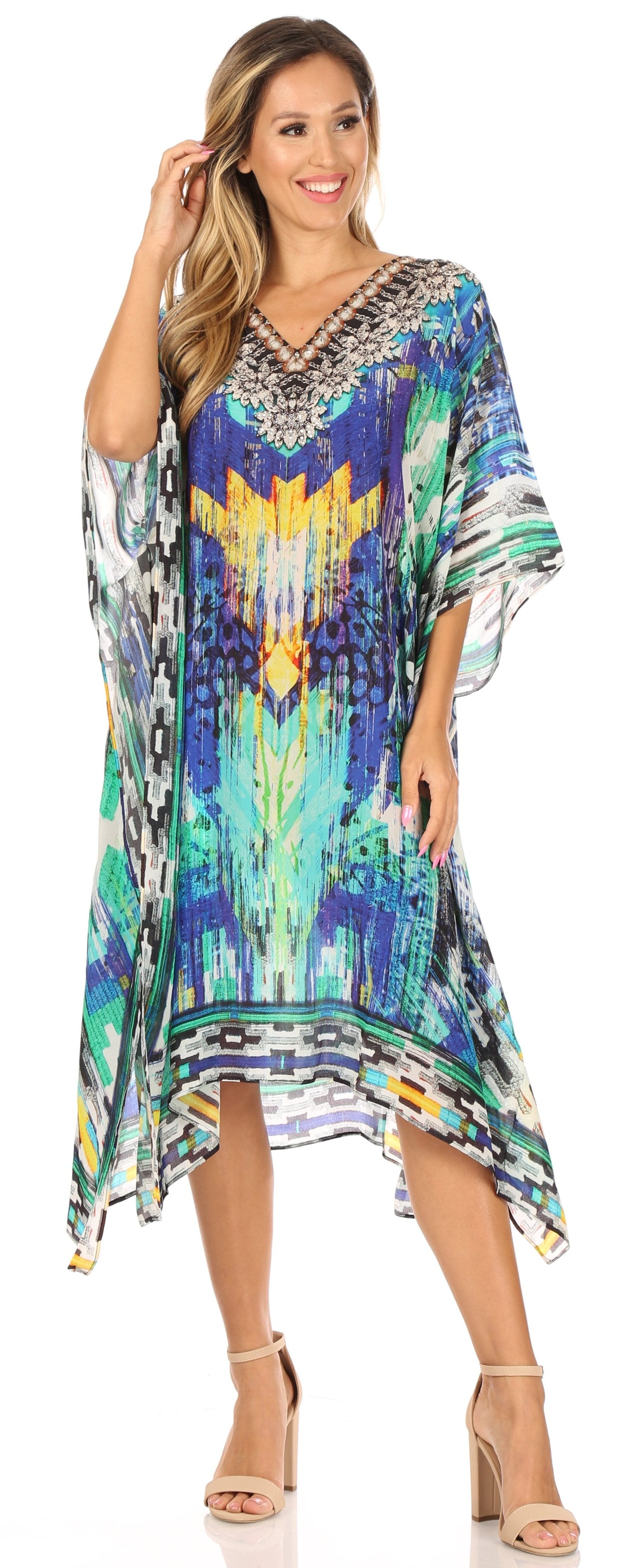 Sakkas MiuMiu Ligthweight Summer Printed Short Caftan Dress / Cover Up - Concordia Style Boutique
