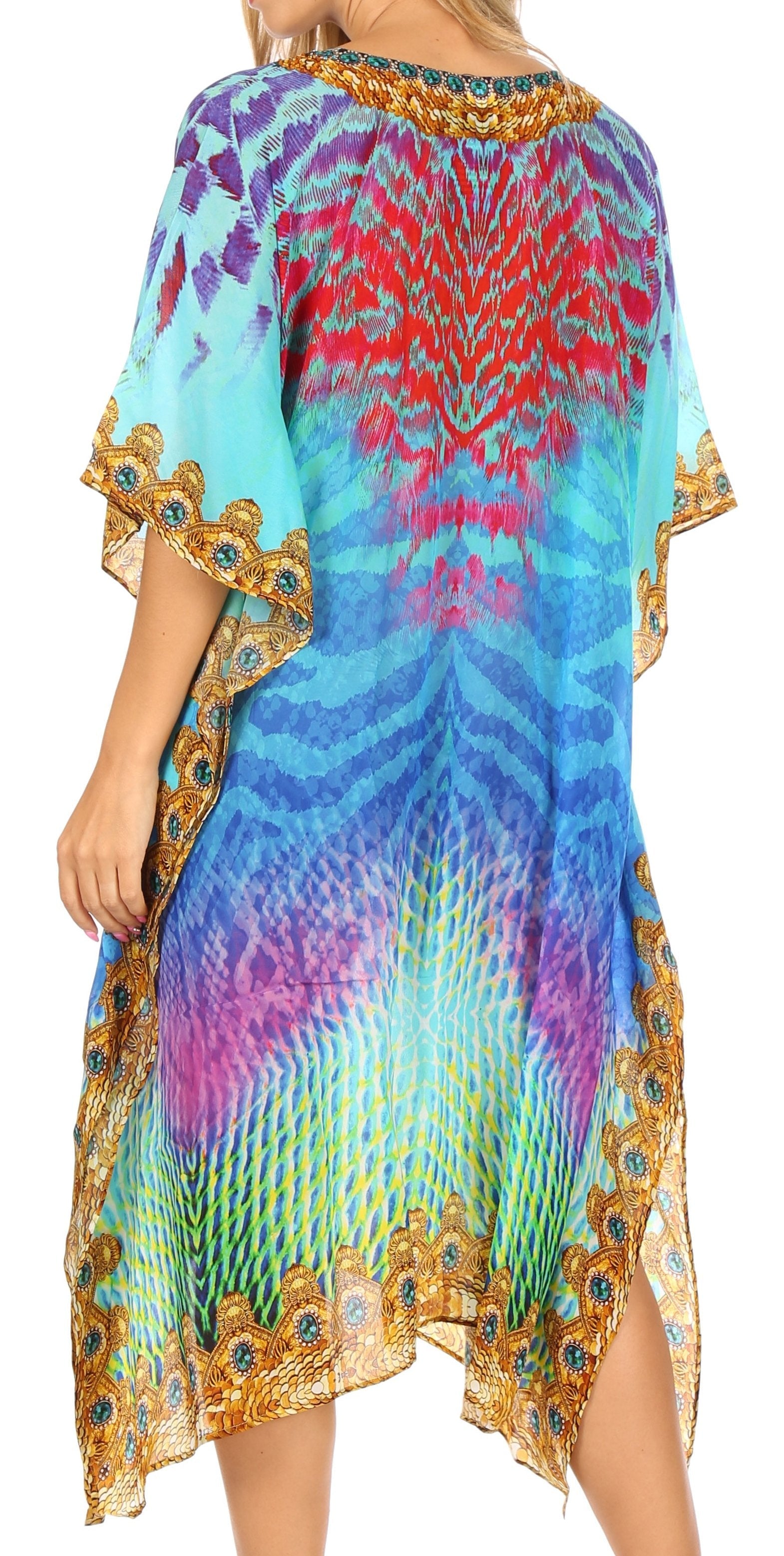 Sakkas MiuMiu Ligthweight Summer Printed Short Caftan Dress / Cover Up - Concordia Style Boutique