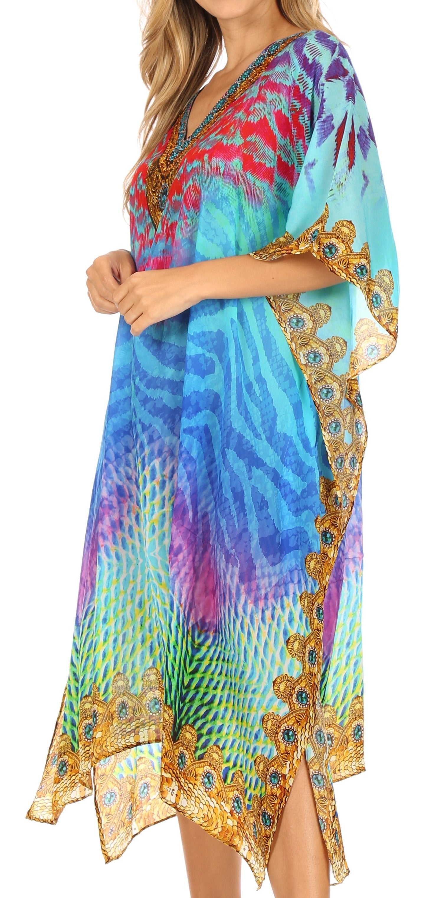 Sakkas MiuMiu Ligthweight Summer Printed Short Caftan Dress / Cover Up - Concordia Style Boutique