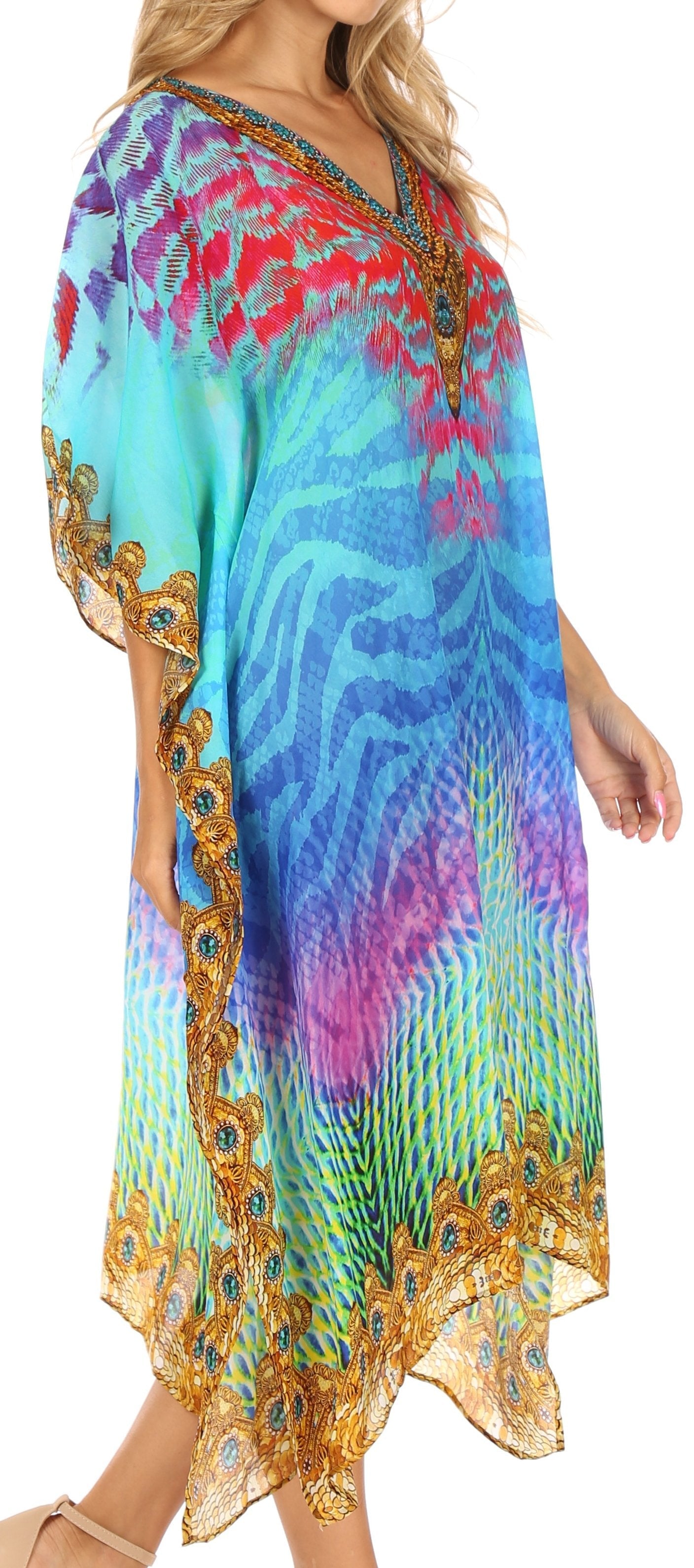 Sakkas MiuMiu Ligthweight Summer Printed Short Caftan Dress / Cover Up - Concordia Style Boutique