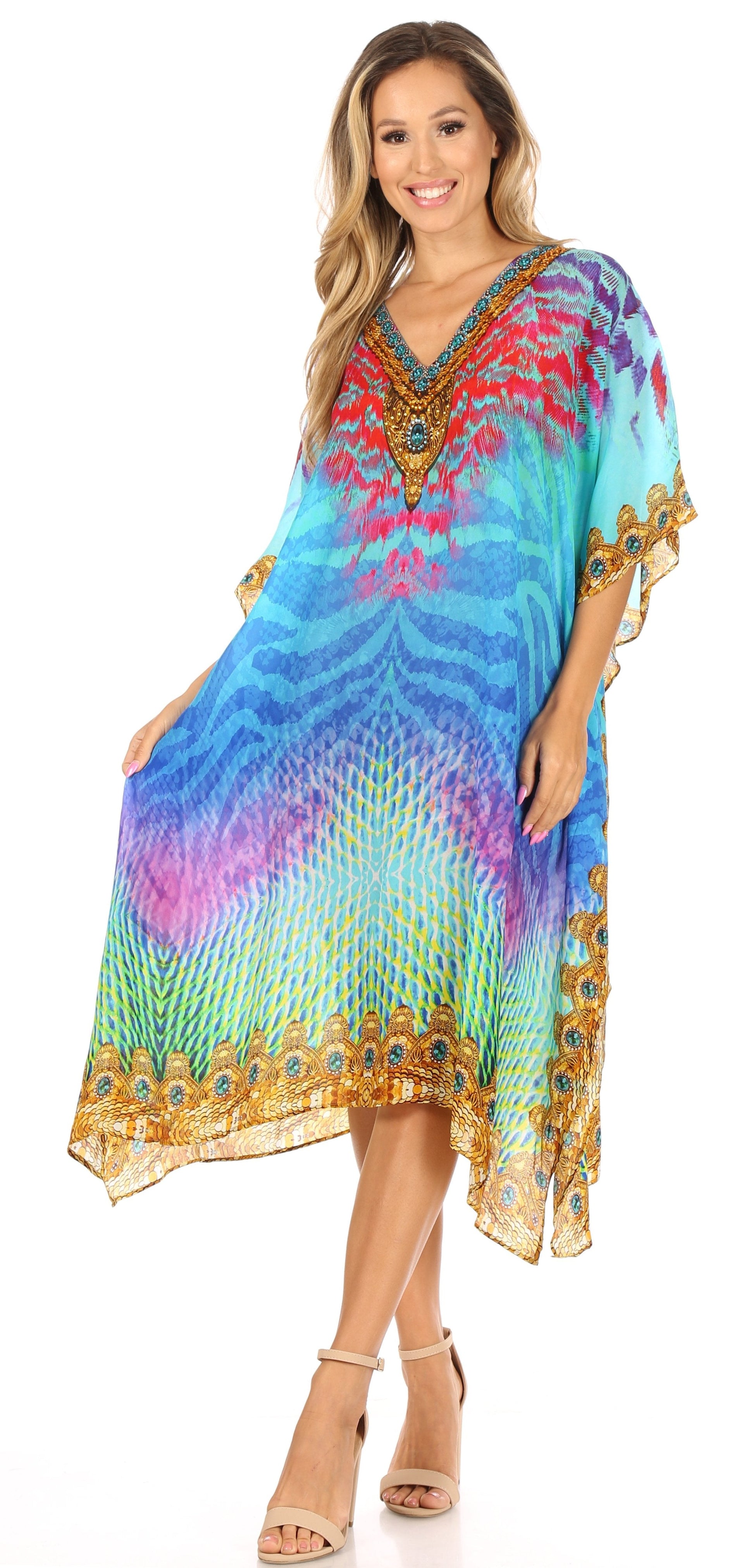 Sakkas MiuMiu Ligthweight Summer Printed Short Caftan Dress / Cover Up - Concordia Style Boutique