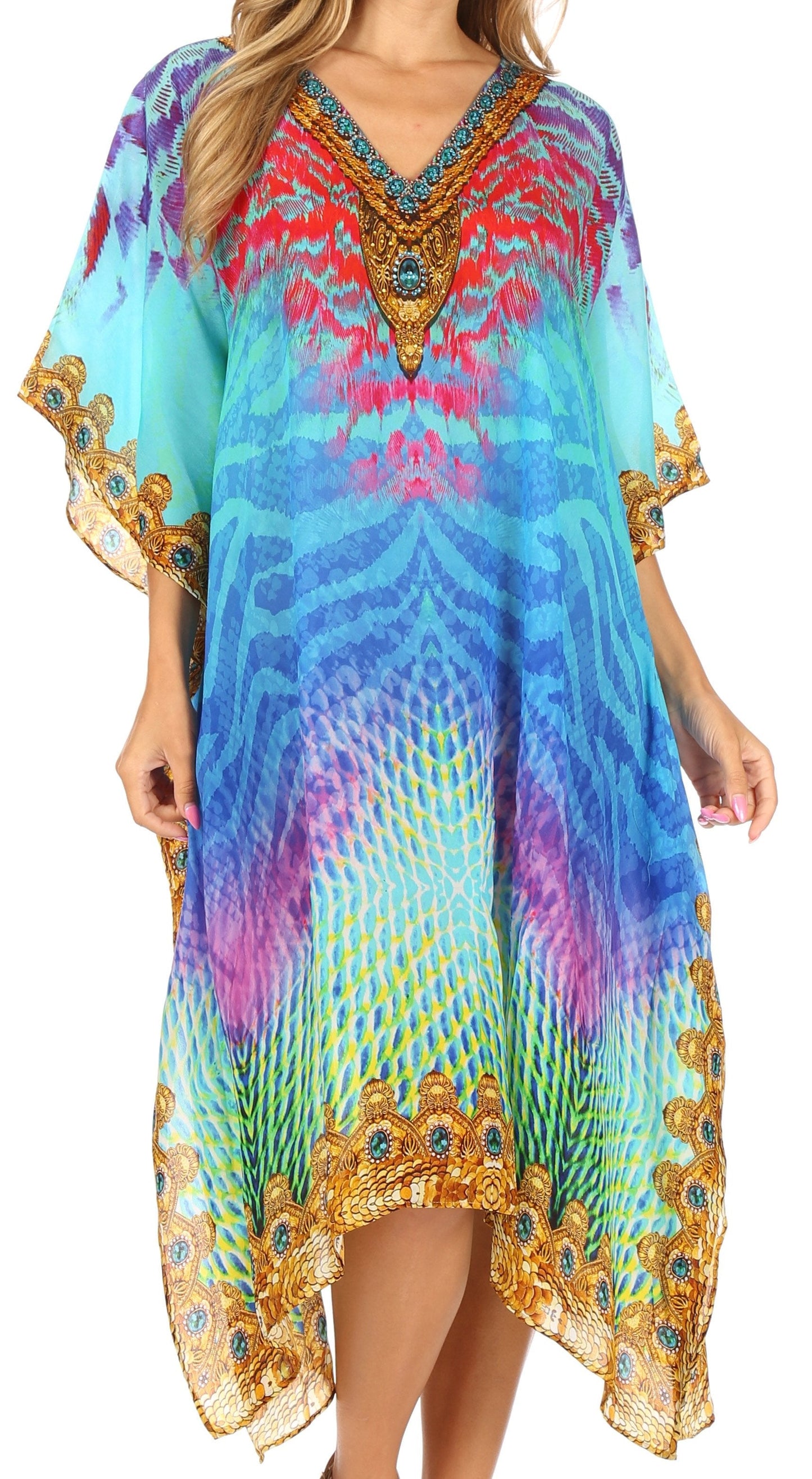 Sakkas MiuMiu Ligthweight Summer Printed Short Caftan Dress / Cover Up - Concordia Style Boutique