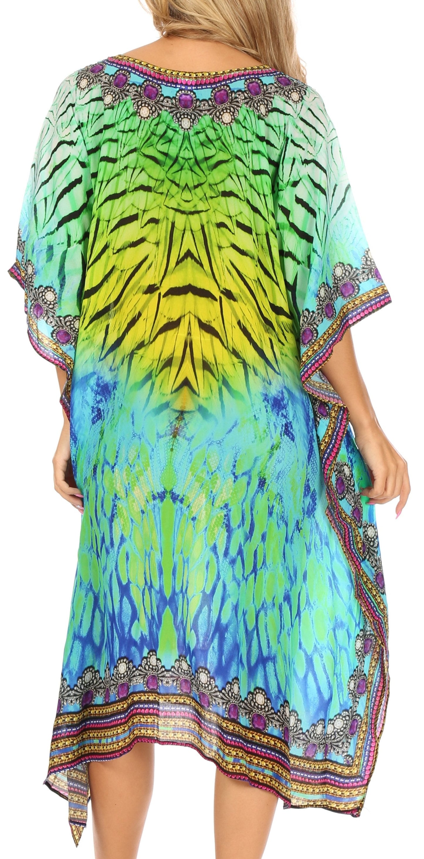 Sakkas MiuMiu Ligthweight Summer Printed Short Caftan Dress / Cover Up - Concordia Style Boutique