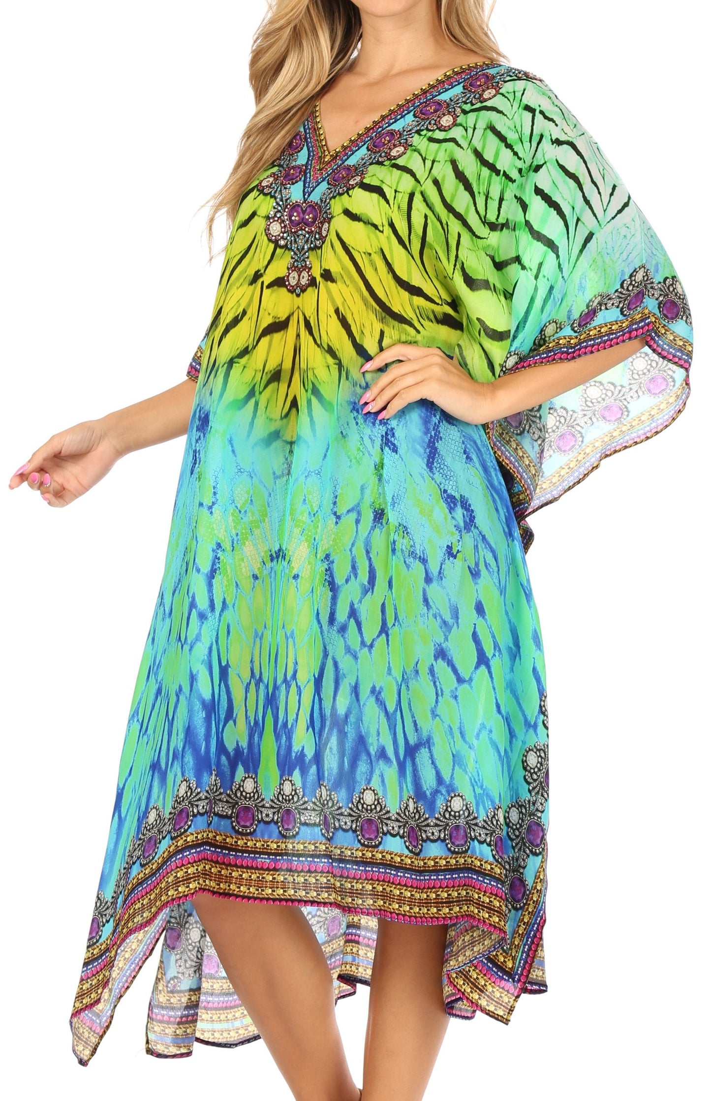 Sakkas MiuMiu Ligthweight Summer Printed Short Caftan Dress / Cover Up - Concordia Style Boutique