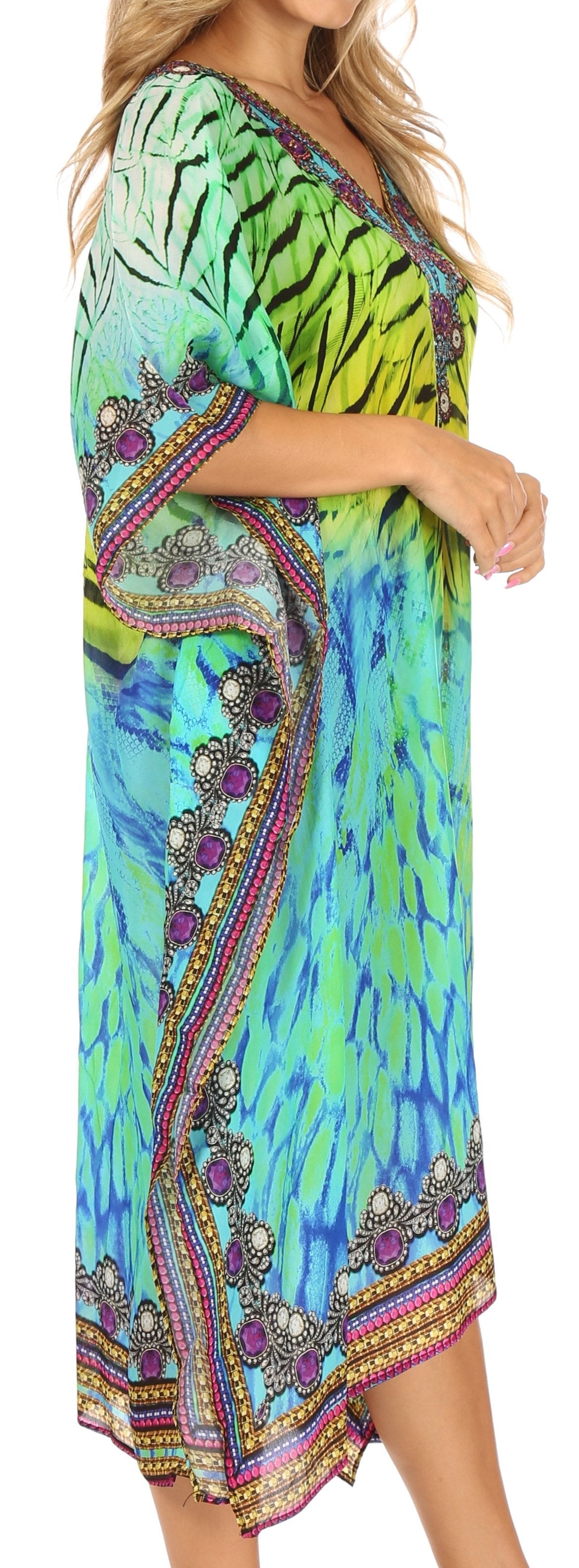 Sakkas MiuMiu Ligthweight Summer Printed Short Caftan Dress / Cover Up - Concordia Style Boutique
