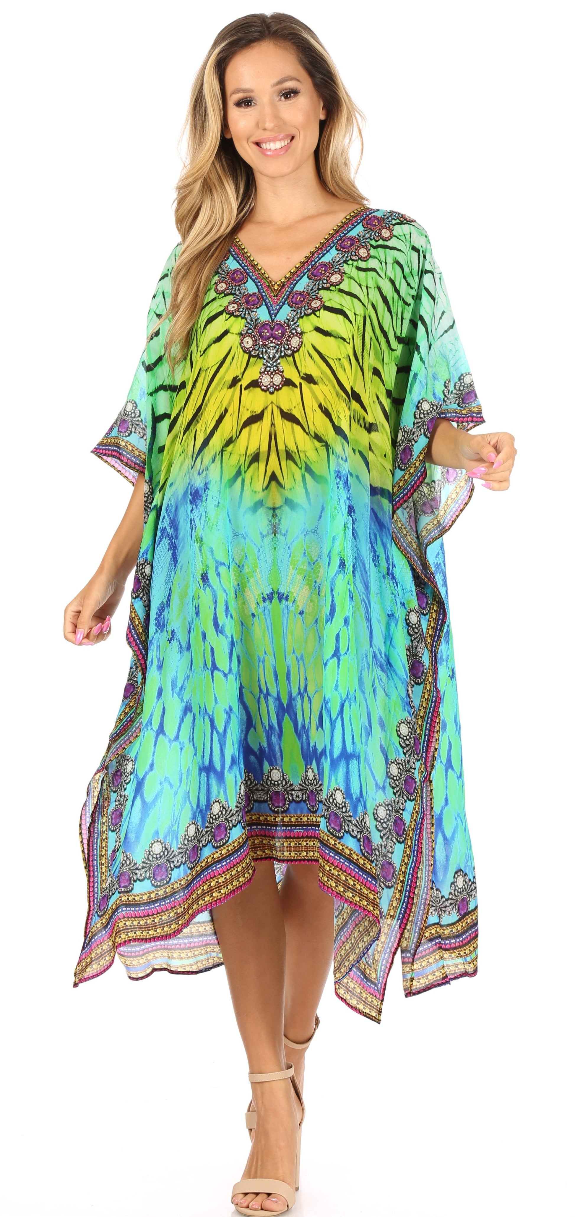 Sakkas MiuMiu Ligthweight Summer Printed Short Caftan Dress / Cover Up - Concordia Style Boutique
