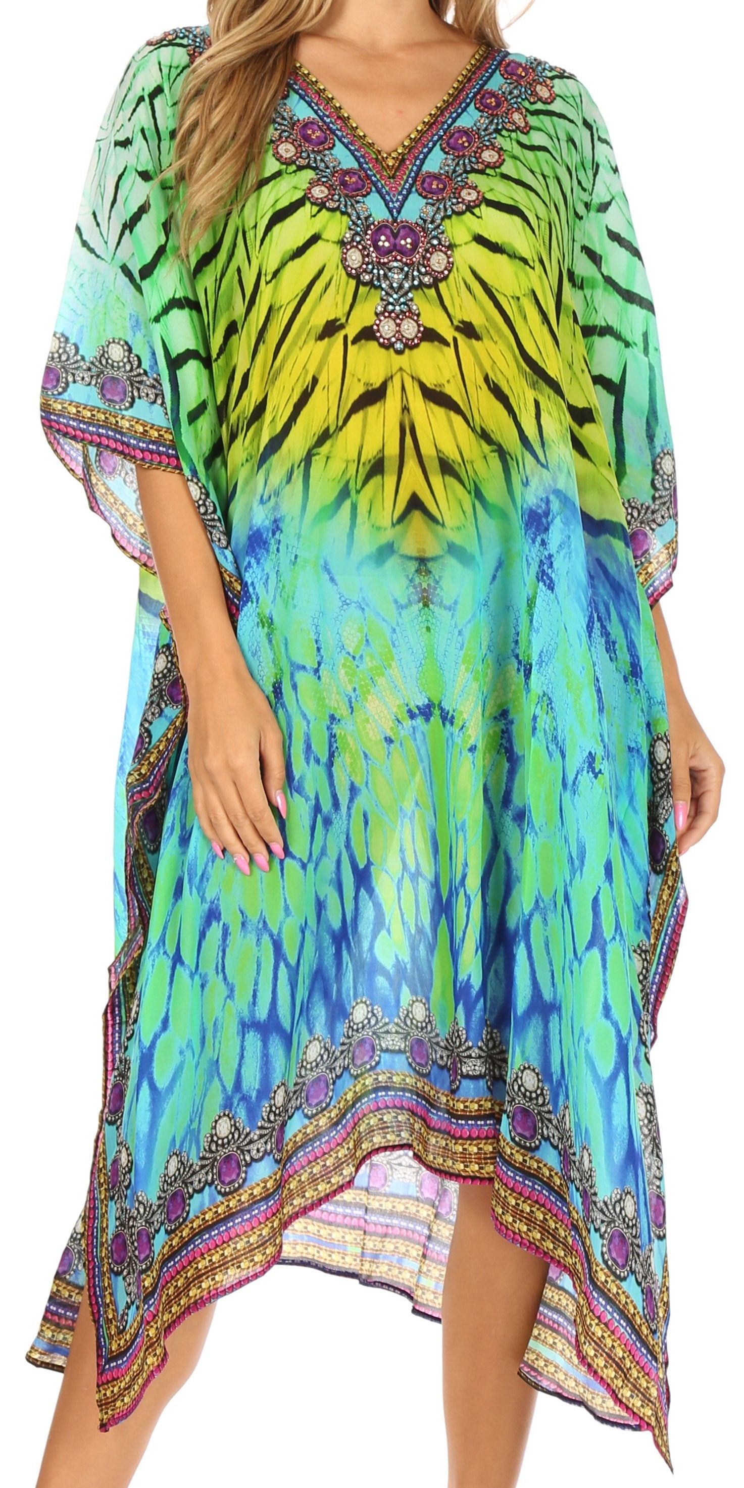 Sakkas MiuMiu Ligthweight Summer Printed Short Caftan Dress / Cover Up - Concordia Style Boutique