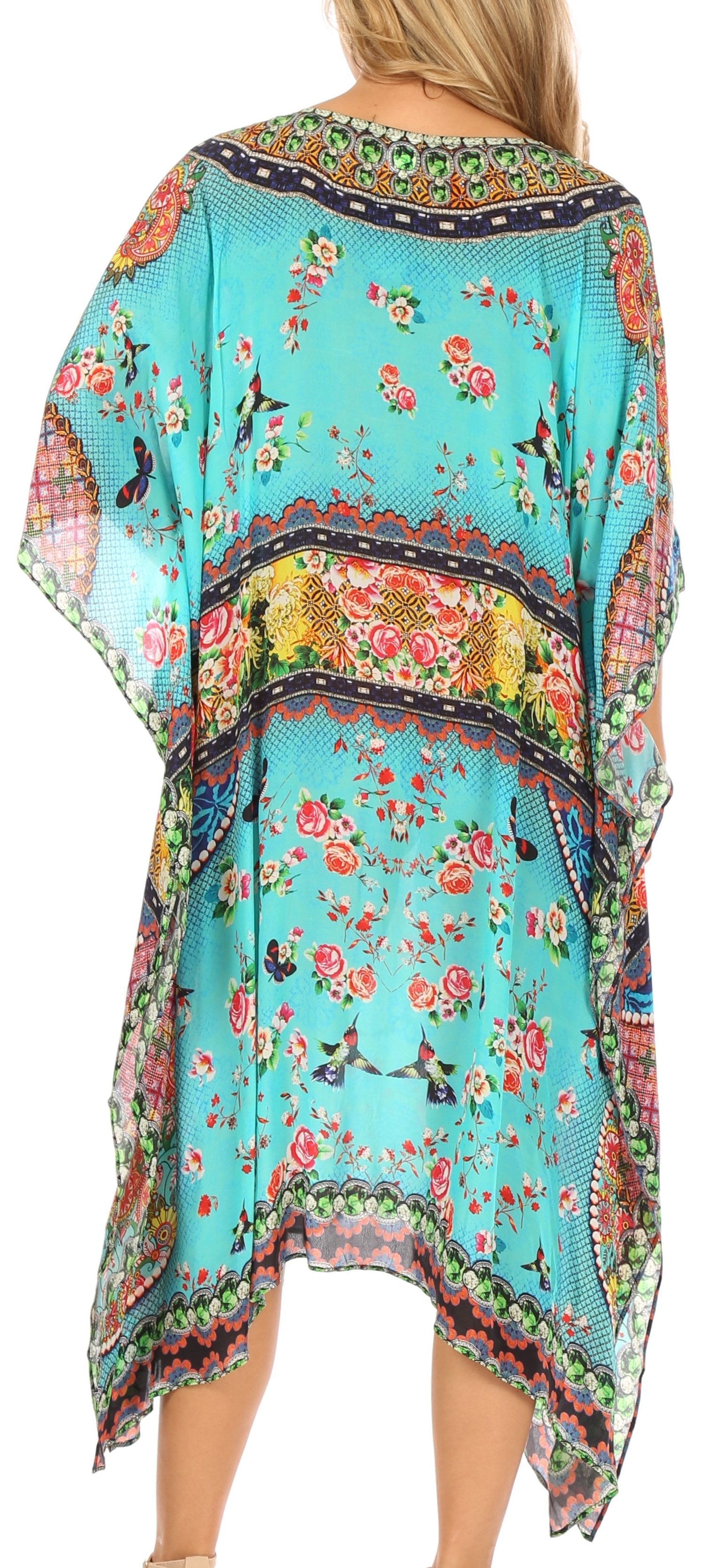 Sakkas MiuMiu Ligthweight Summer Printed Short Caftan Dress / Cover Up - Concordia Style Boutique