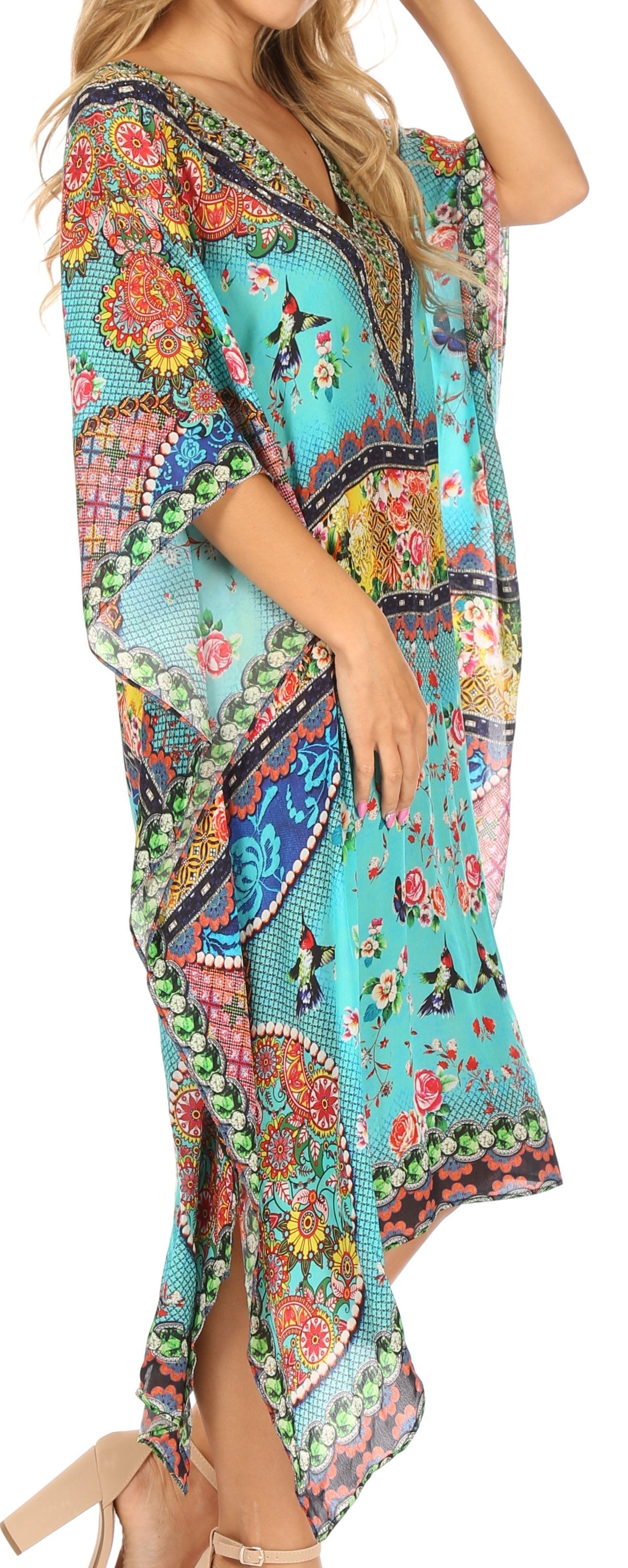 Sakkas MiuMiu Ligthweight Summer Printed Short Caftan Dress / Cover Up - Concordia Style Boutique