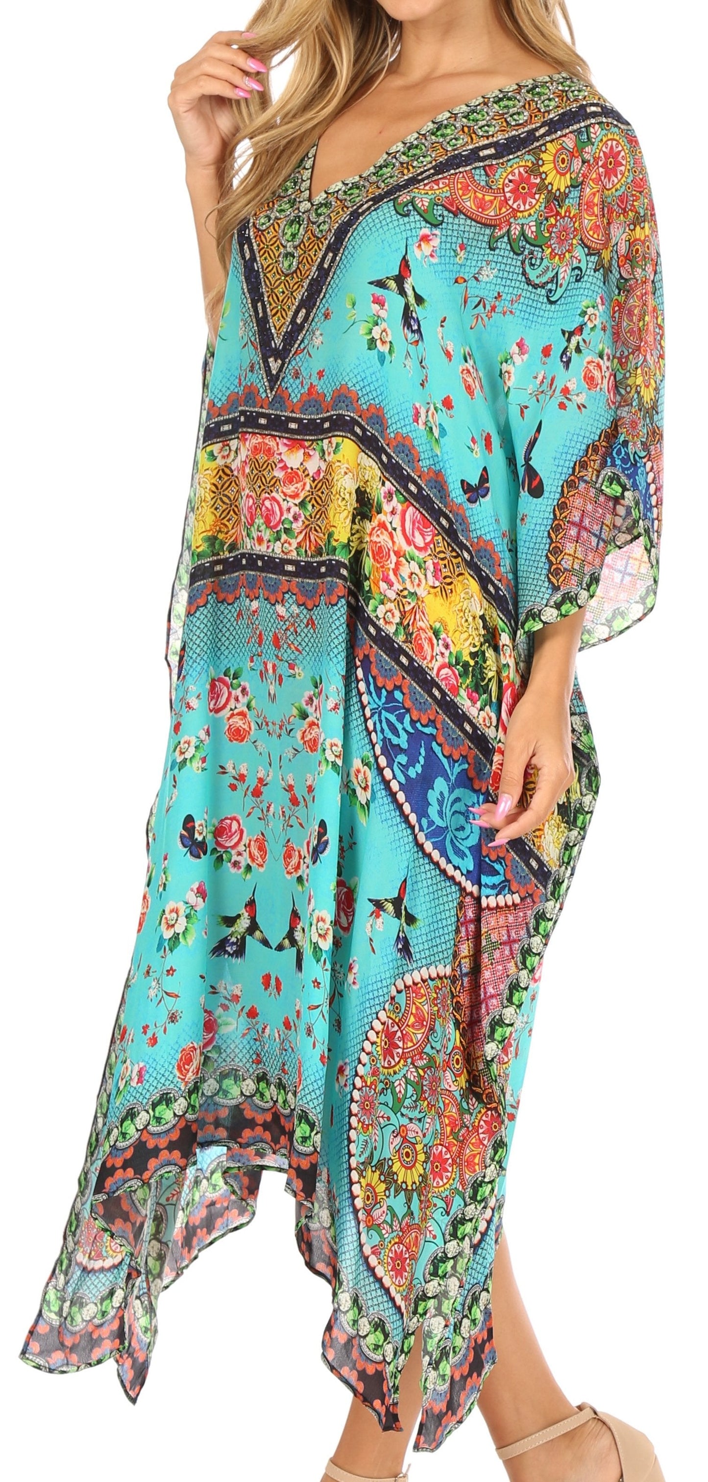 Sakkas MiuMiu Ligthweight Summer Printed Short Caftan Dress / Cover Up - Concordia Style Boutique