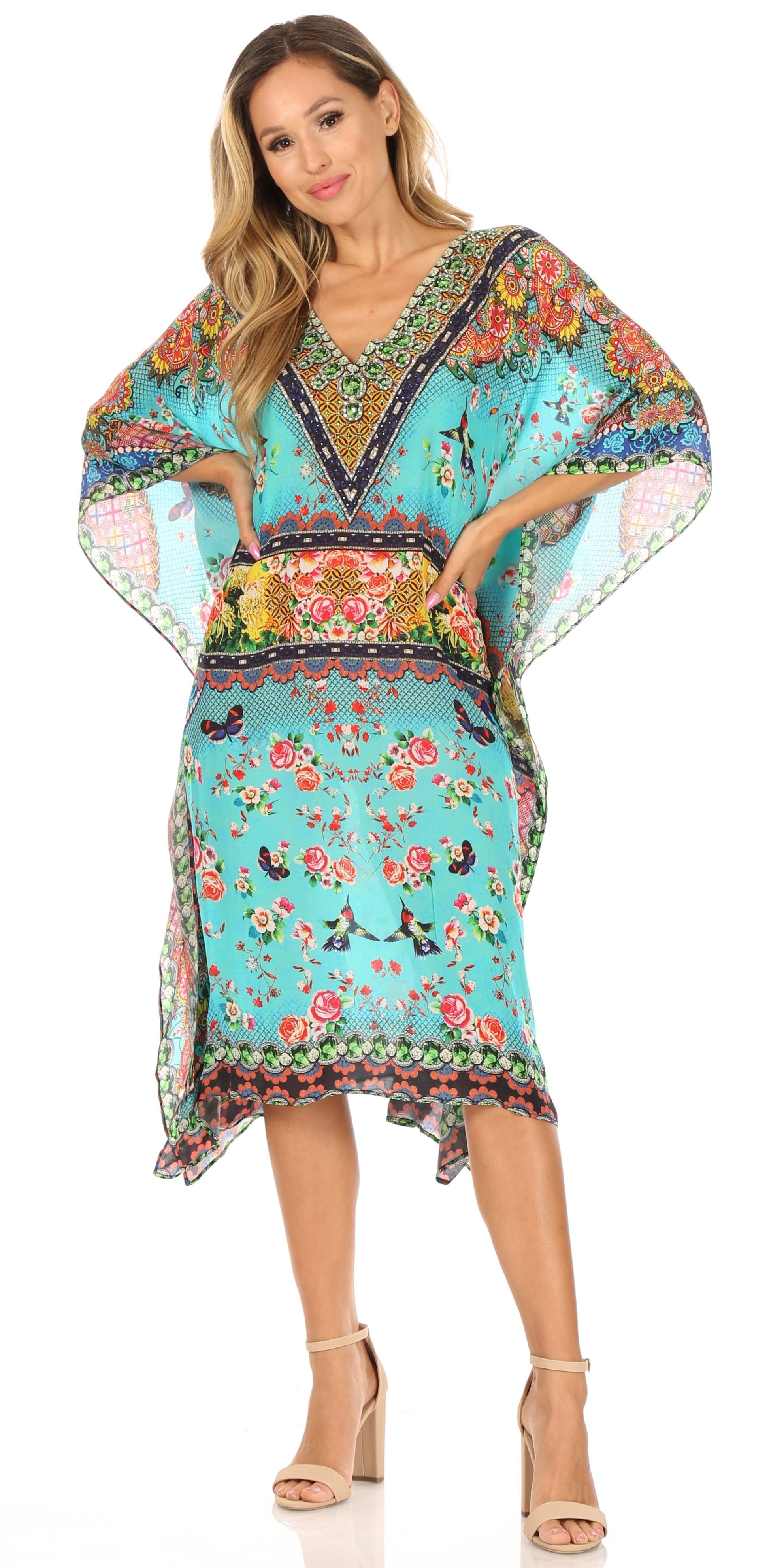 Sakkas MiuMiu Ligthweight Summer Printed Short Caftan Dress / Cover Up - Concordia Style Boutique
