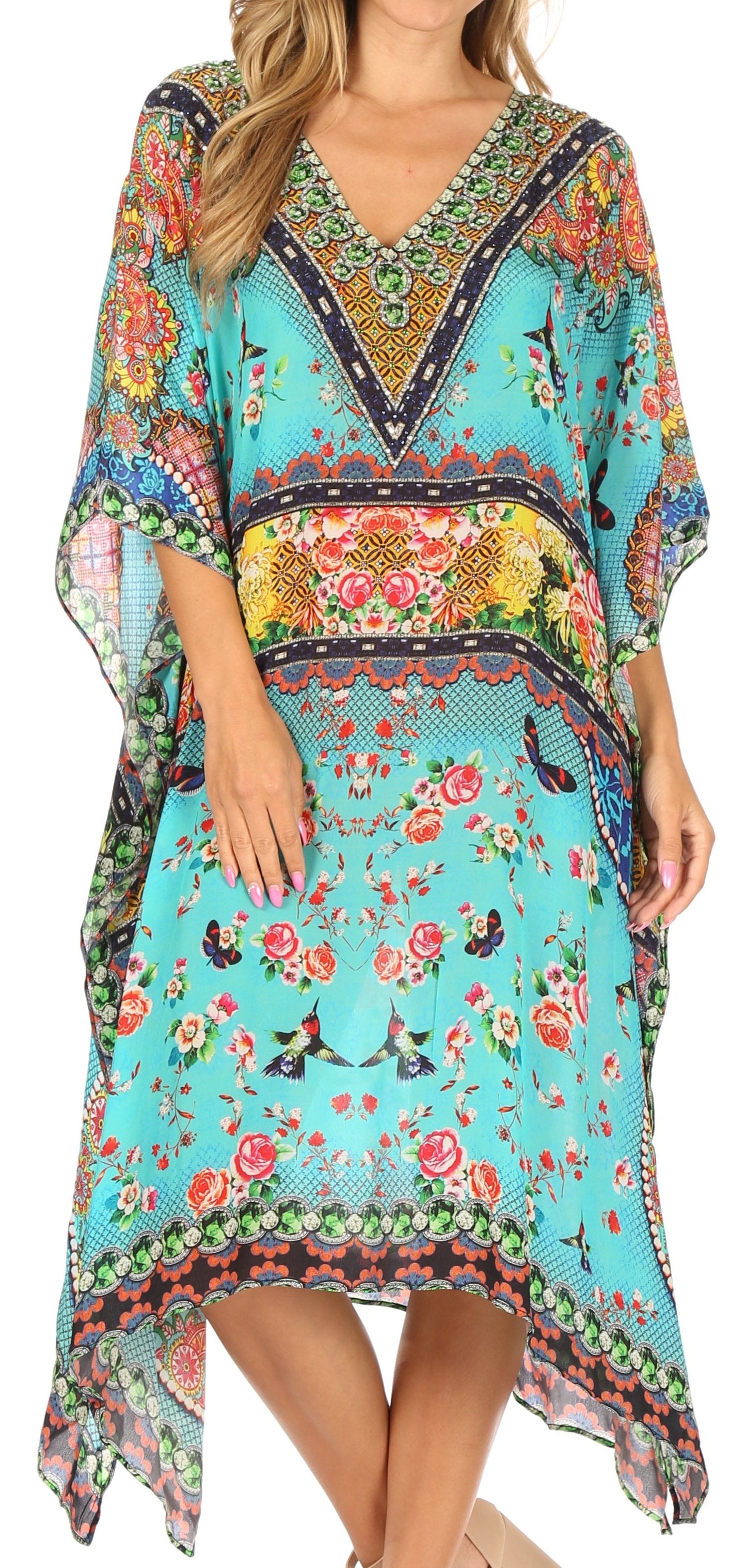 Sakkas MiuMiu Ligthweight Summer Printed Short Caftan Dress / Cover Up - Concordia Style Boutique