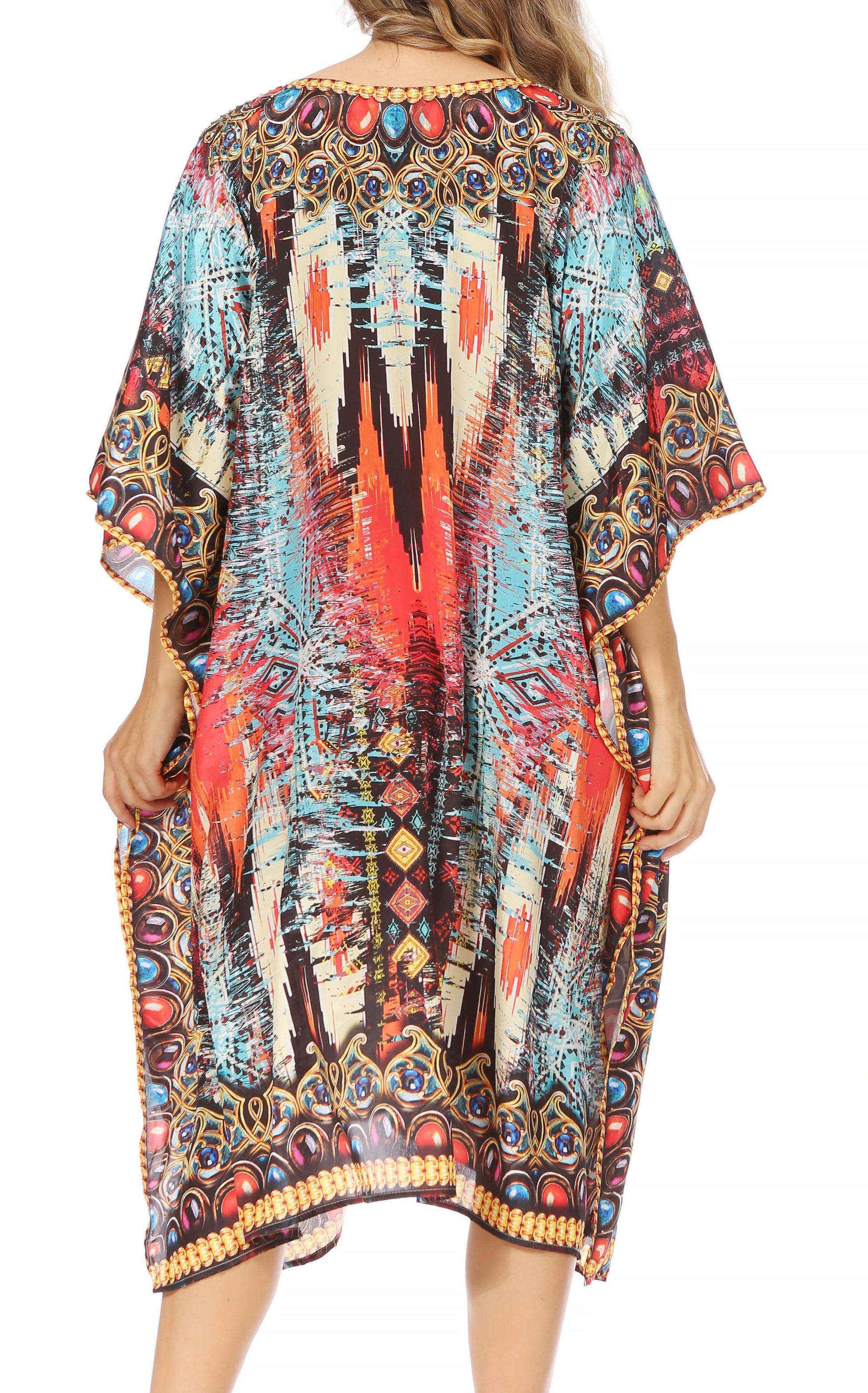 Sakkas MiuMiu Ligthweight Summer Printed Short Caftan Dress / Cover Up - Concordia Style Boutique