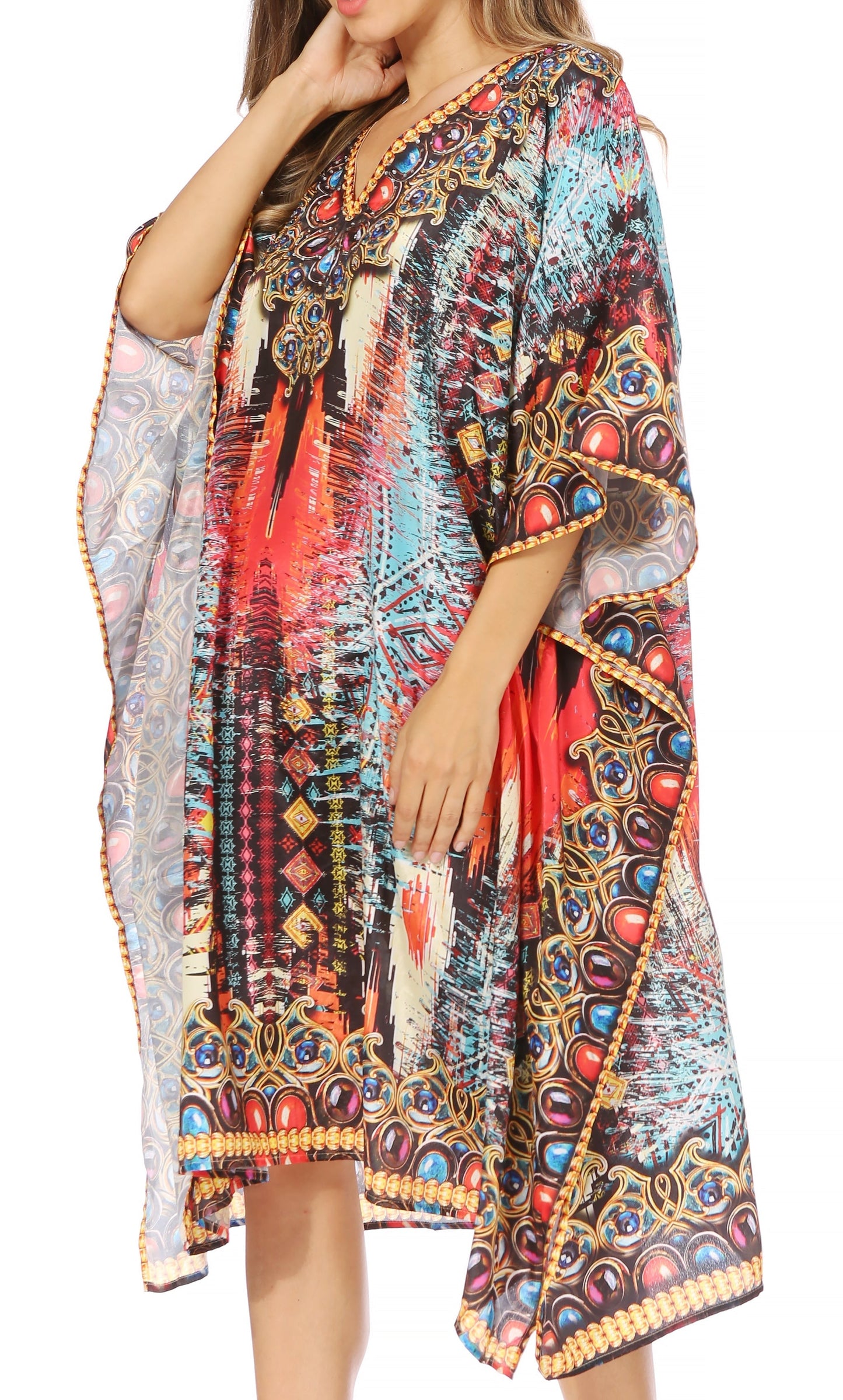Sakkas MiuMiu Ligthweight Summer Printed Short Caftan Dress / Cover Up - Concordia Style Boutique