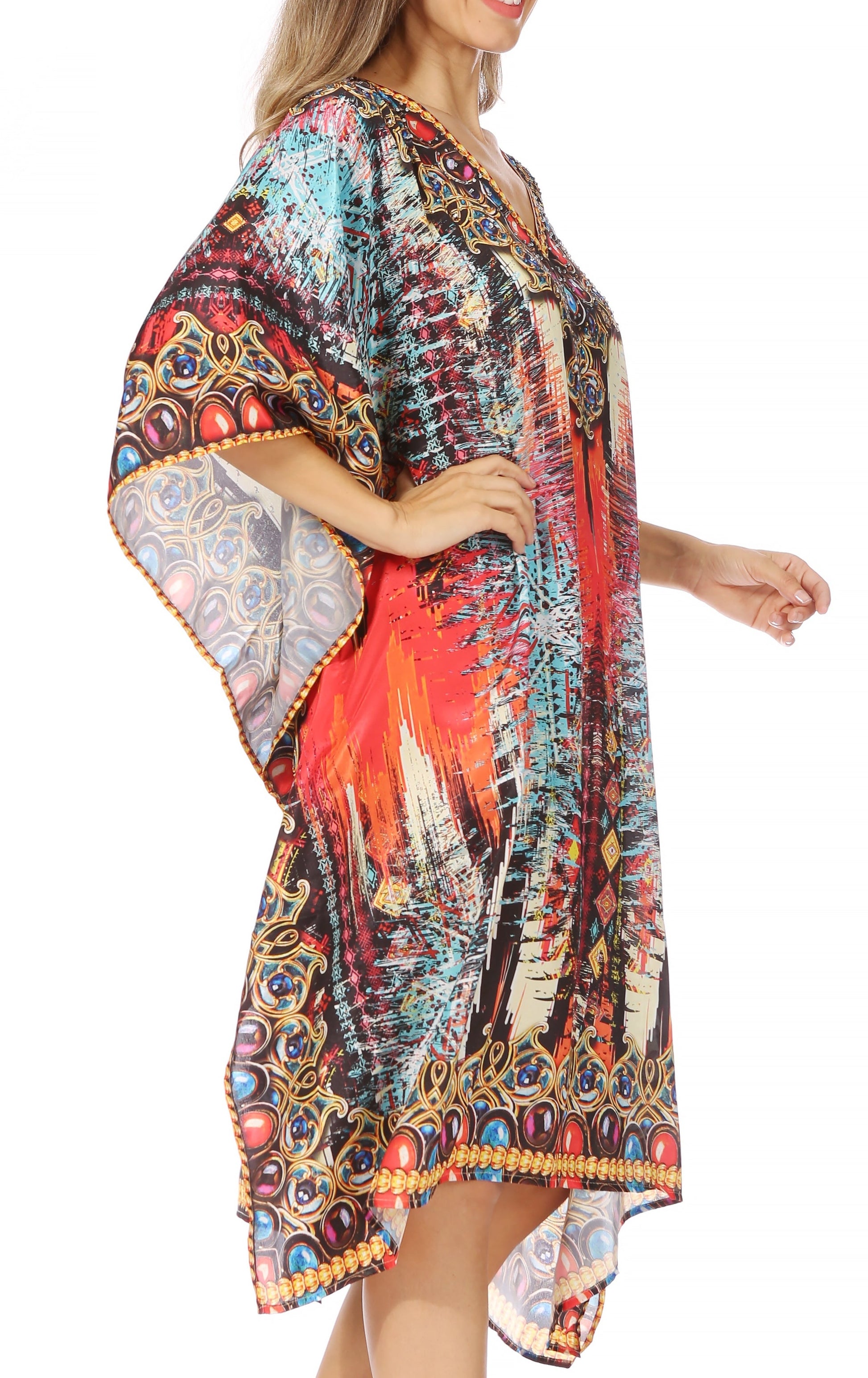 Sakkas MiuMiu Ligthweight Summer Printed Short Caftan Dress / Cover Up - Concordia Style Boutique