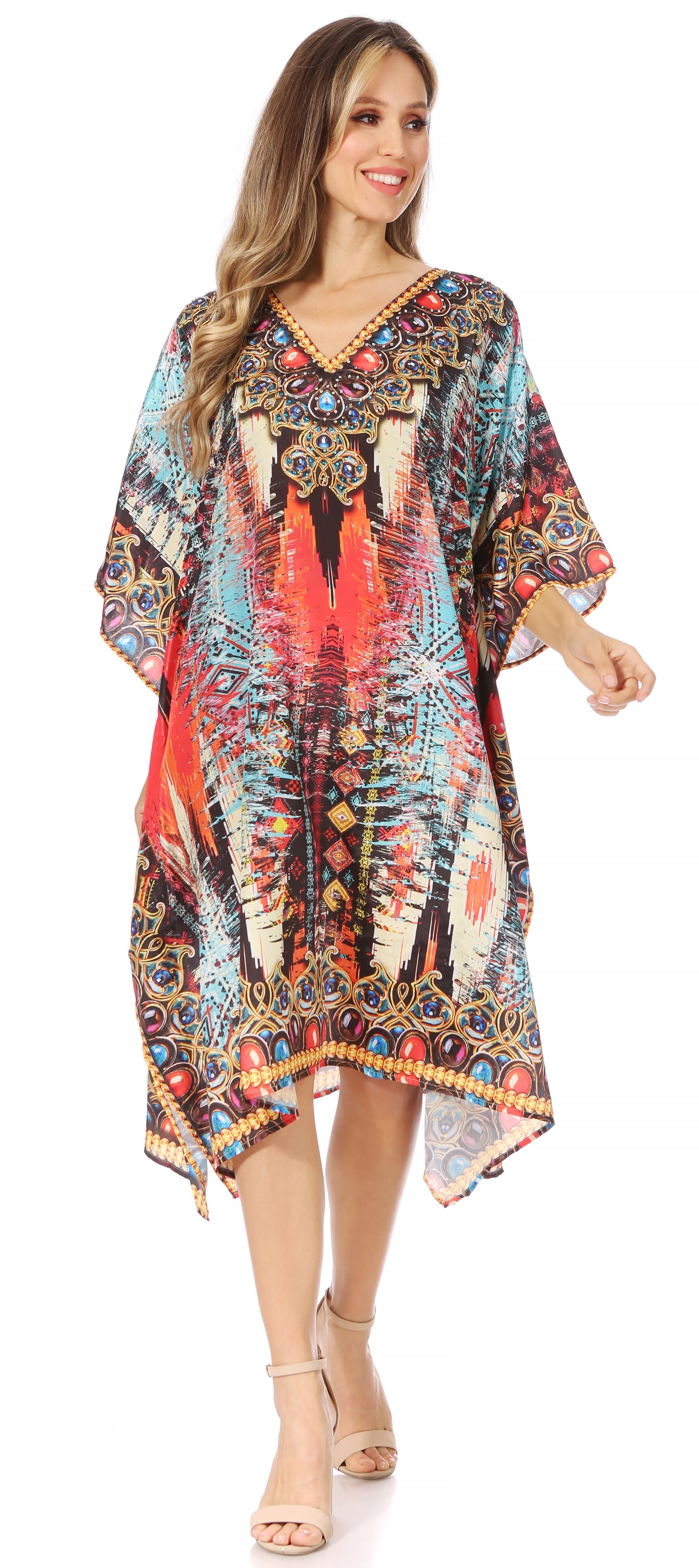 Sakkas MiuMiu Ligthweight Summer Printed Short Caftan Dress / Cover Up - Concordia Style Boutique