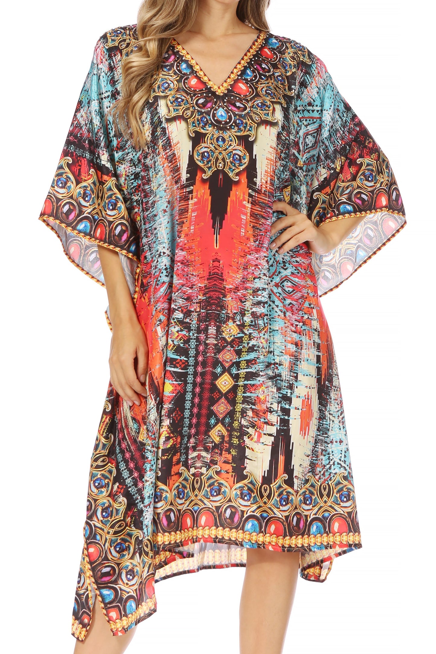 Sakkas MiuMiu Ligthweight Summer Printed Short Caftan Dress / Cover Up - Concordia Style Boutique