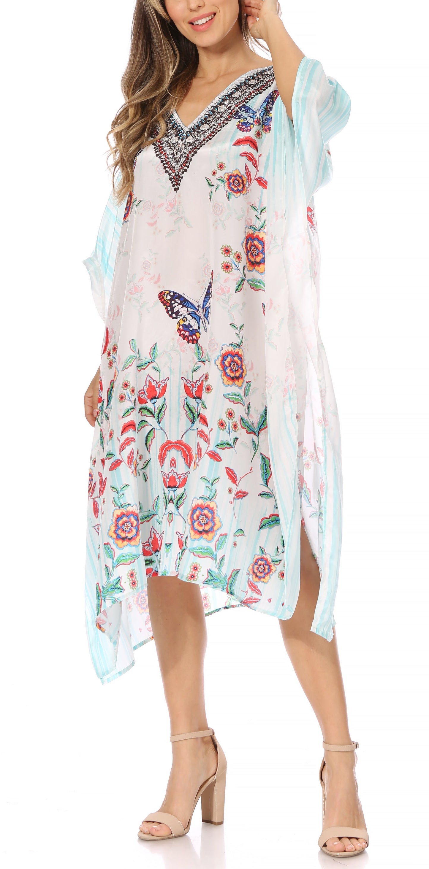Sakkas MiuMiu Ligthweight Summer Printed Short Caftan Dress / Cover Up - Concordia Style Boutique